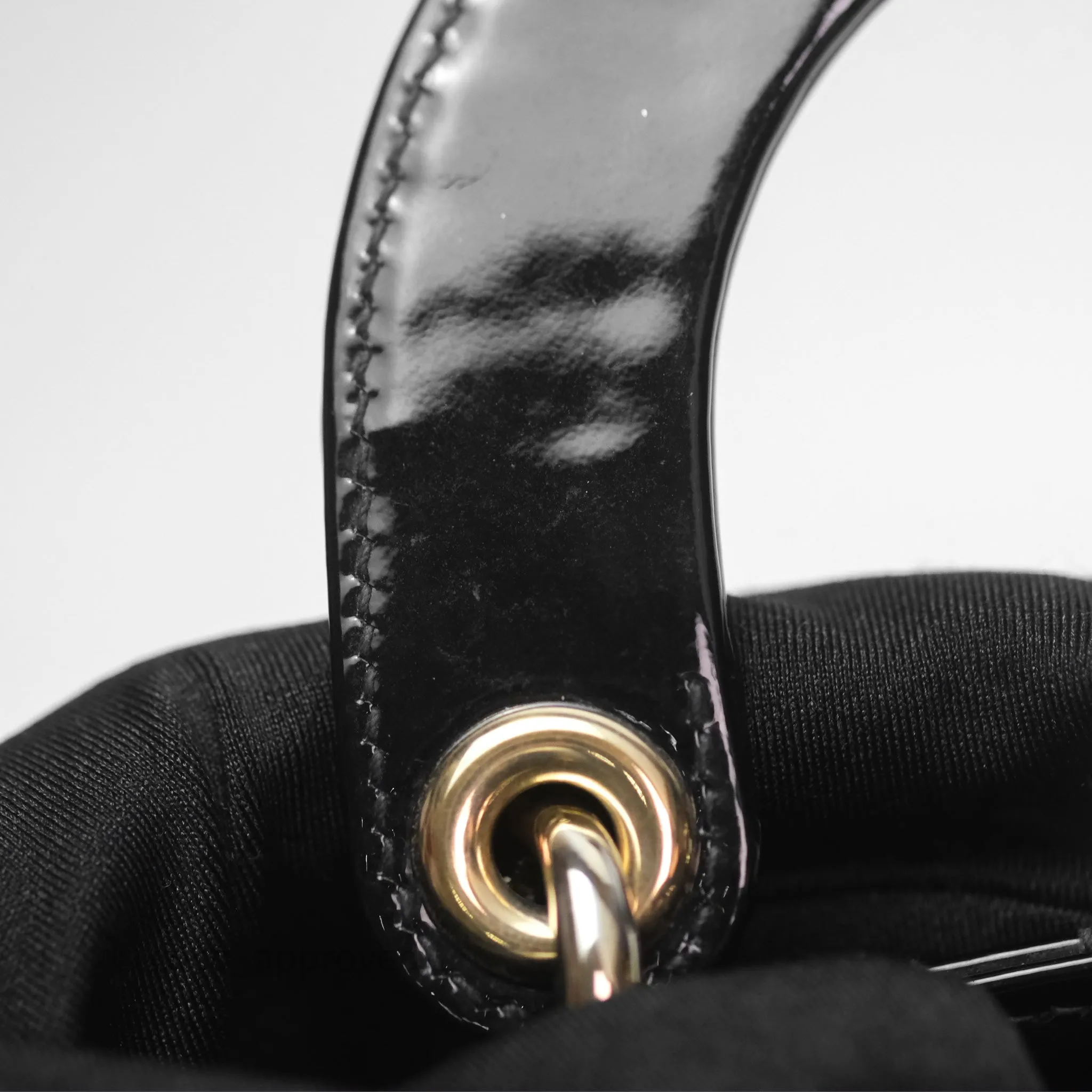 Christian Dior Mini Lady Dior Black Patent Gold Hardware