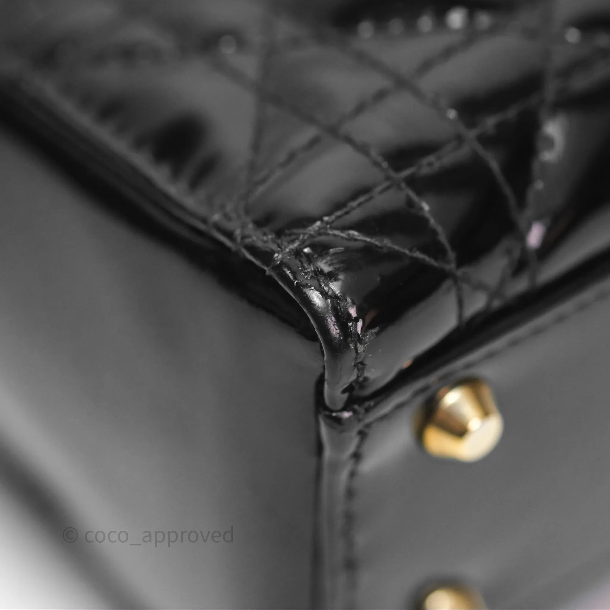 Christian Dior Mini Lady Dior Black Patent Gold Hardware