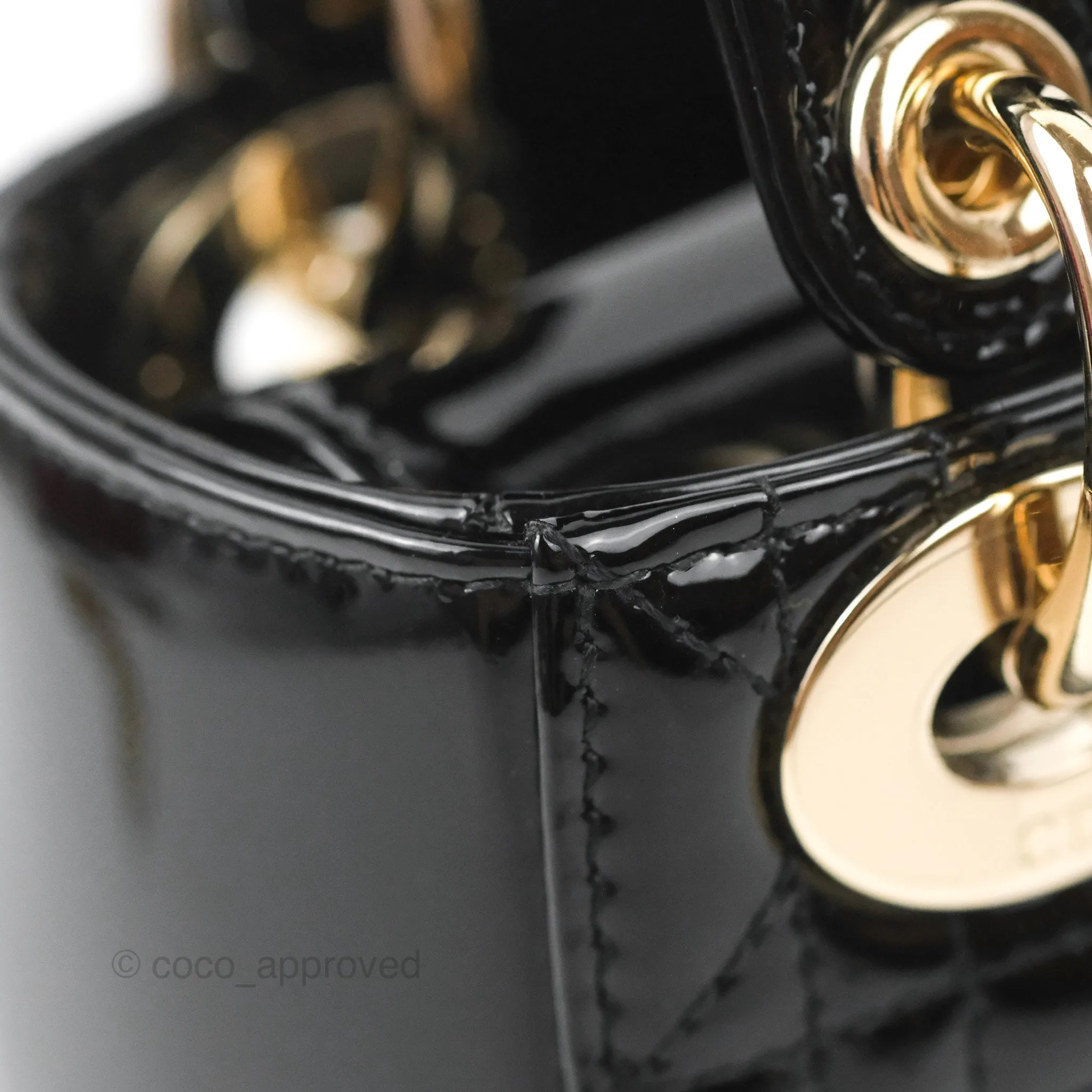 Christian Dior Mini Lady Dior Black Patent Gold Hardware