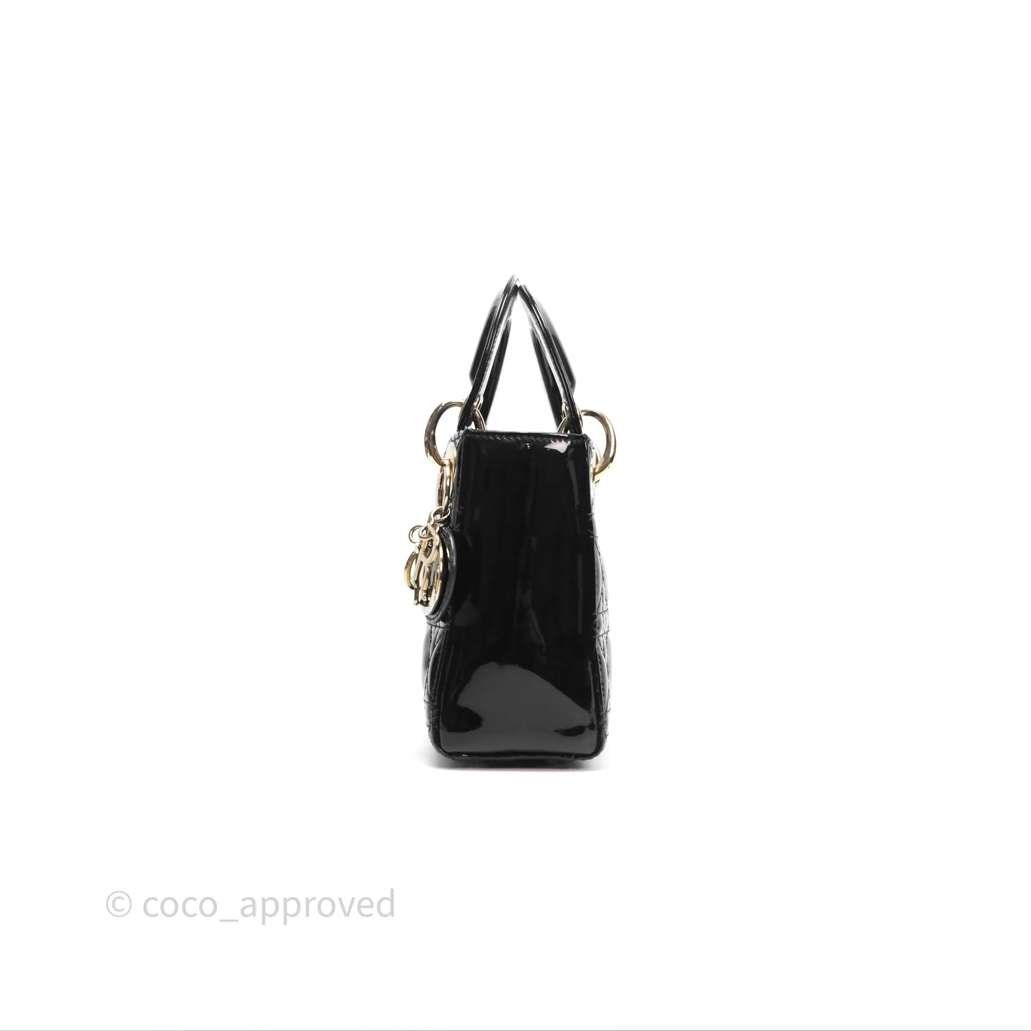 Christian Dior Mini Lady Dior Black Patent Gold Hardware