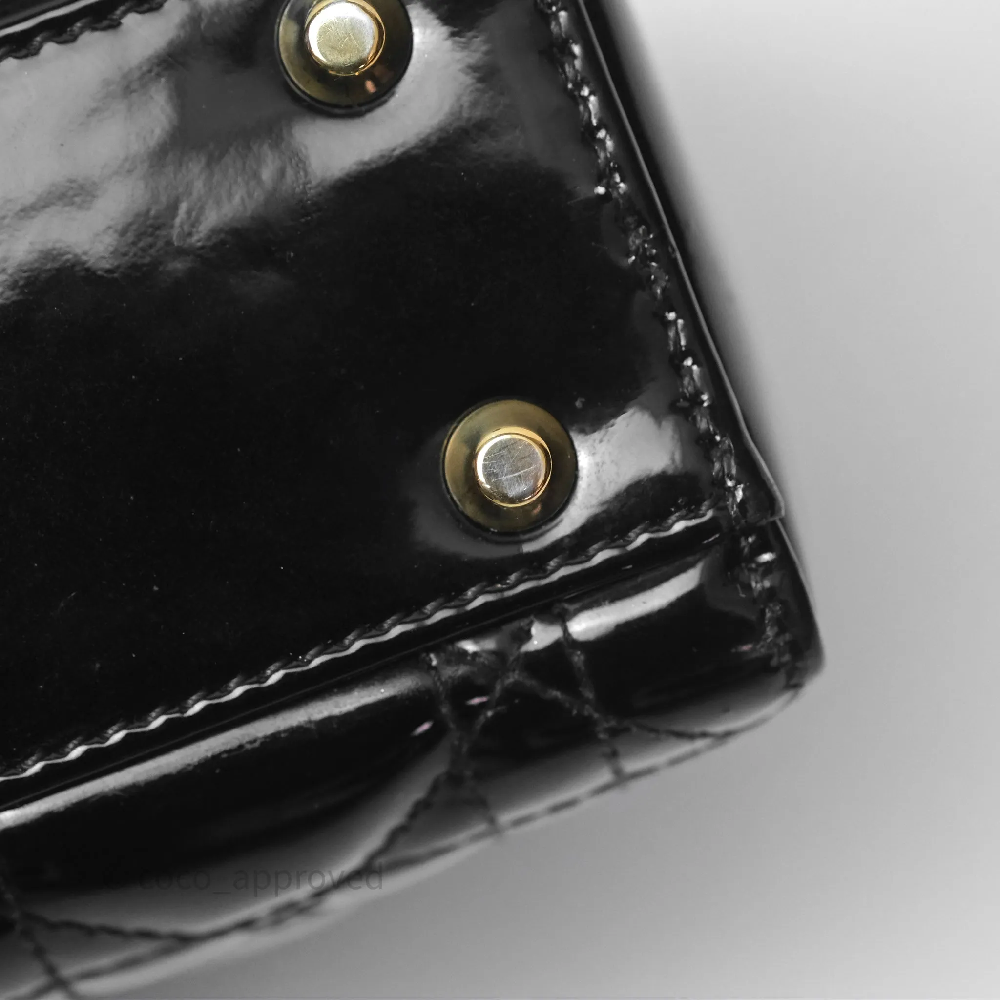 Christian Dior Mini Lady Dior Black Patent Gold Hardware