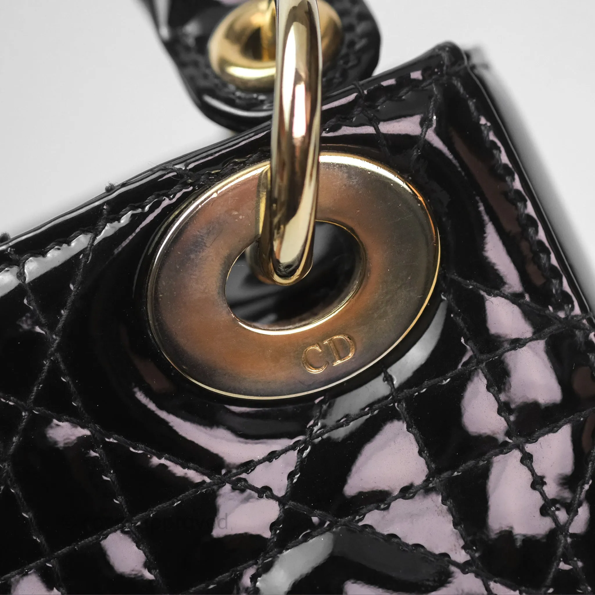 Christian Dior Mini Lady Dior Black Patent Gold Hardware