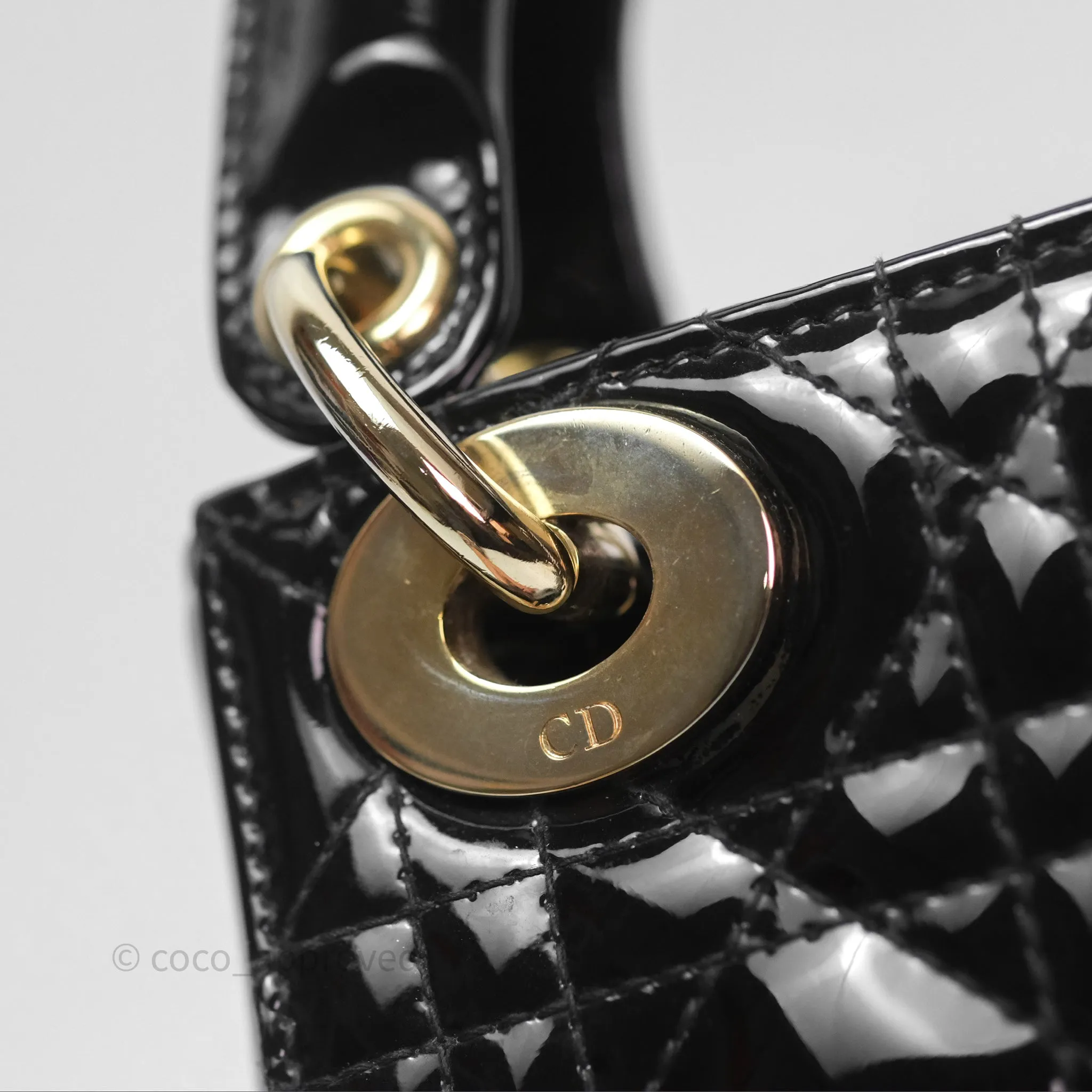 Christian Dior Mini Lady Dior Black Patent Gold Hardware