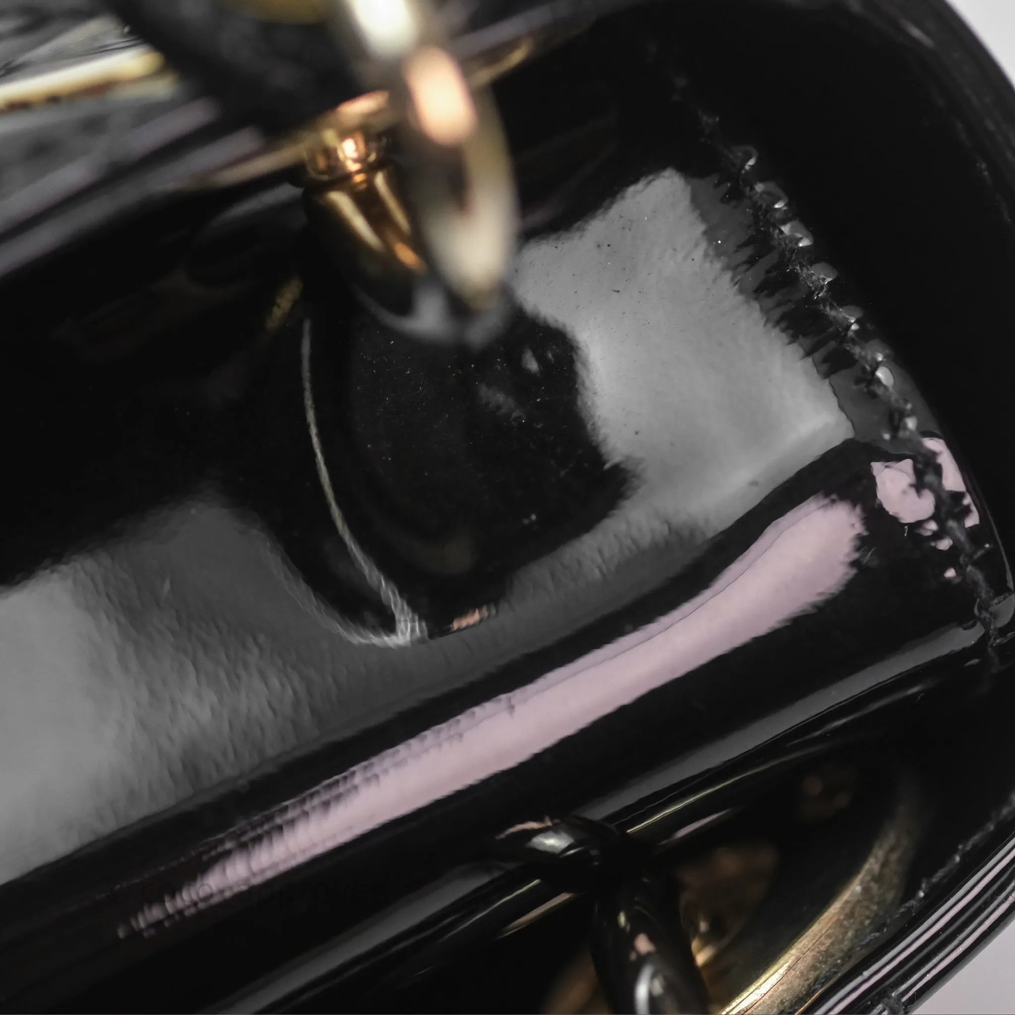 Christian Dior Mini Lady Dior Black Patent Gold Hardware