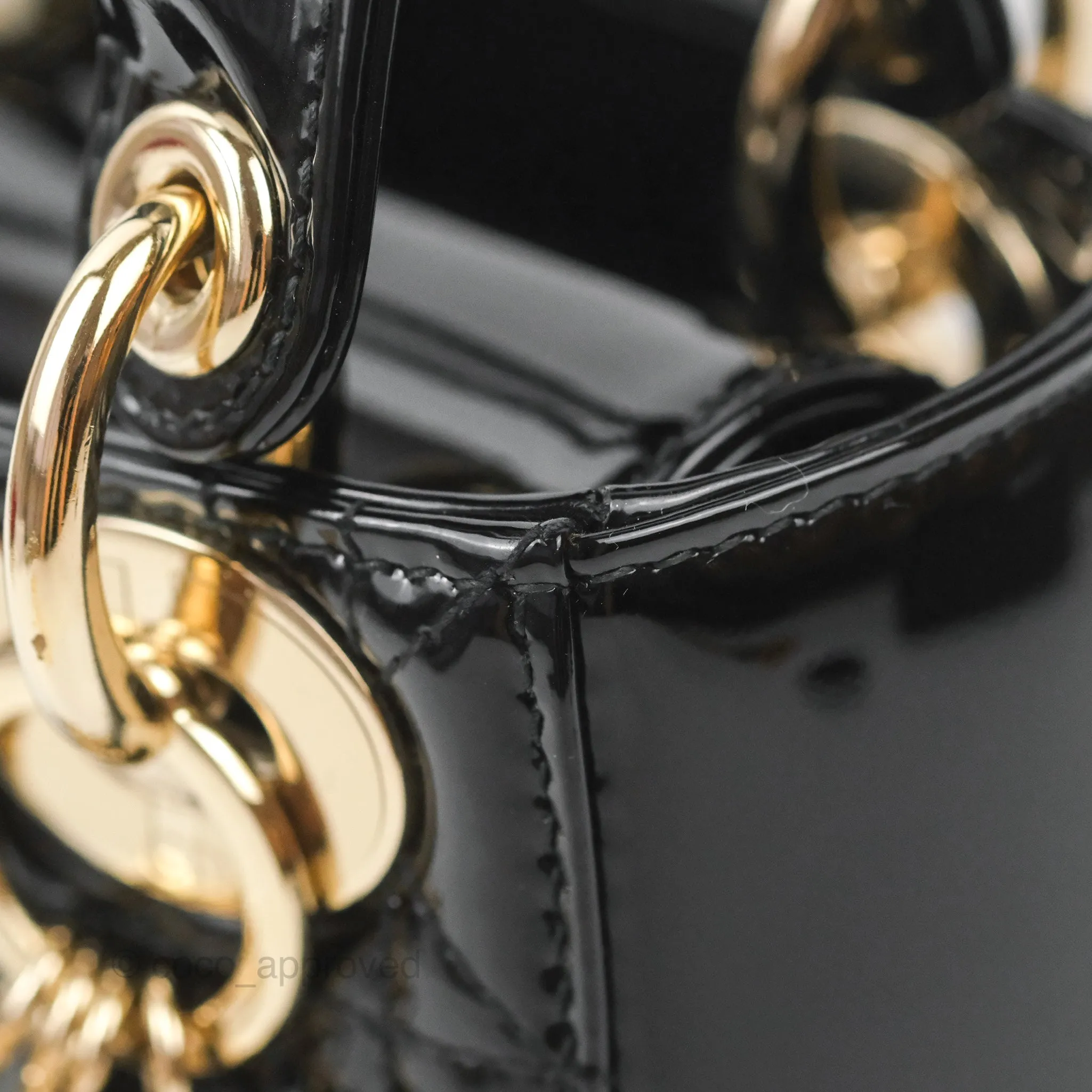 Christian Dior Mini Lady Dior Black Patent Gold Hardware