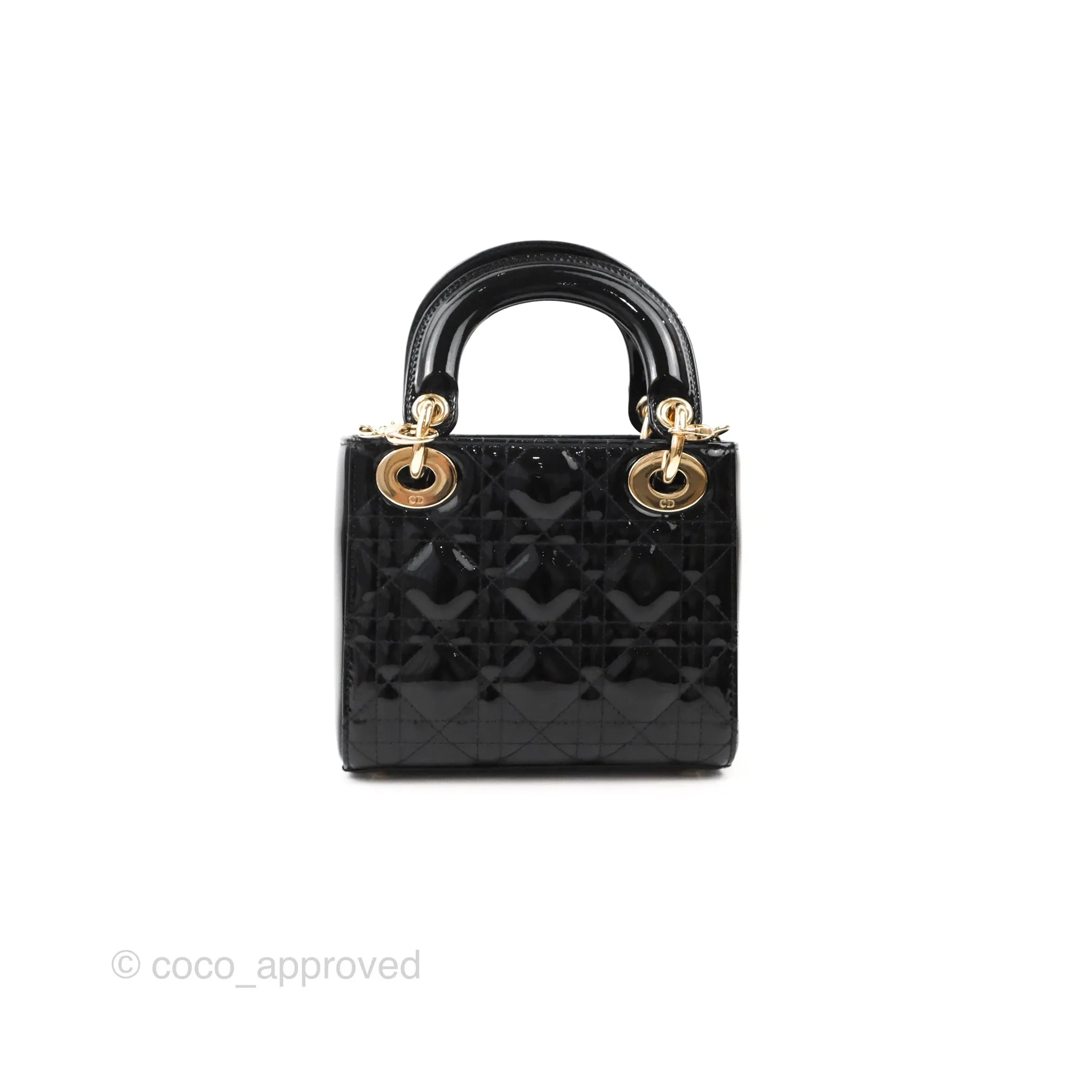 Christian Dior Mini Lady Dior Black Patent Gold Hardware