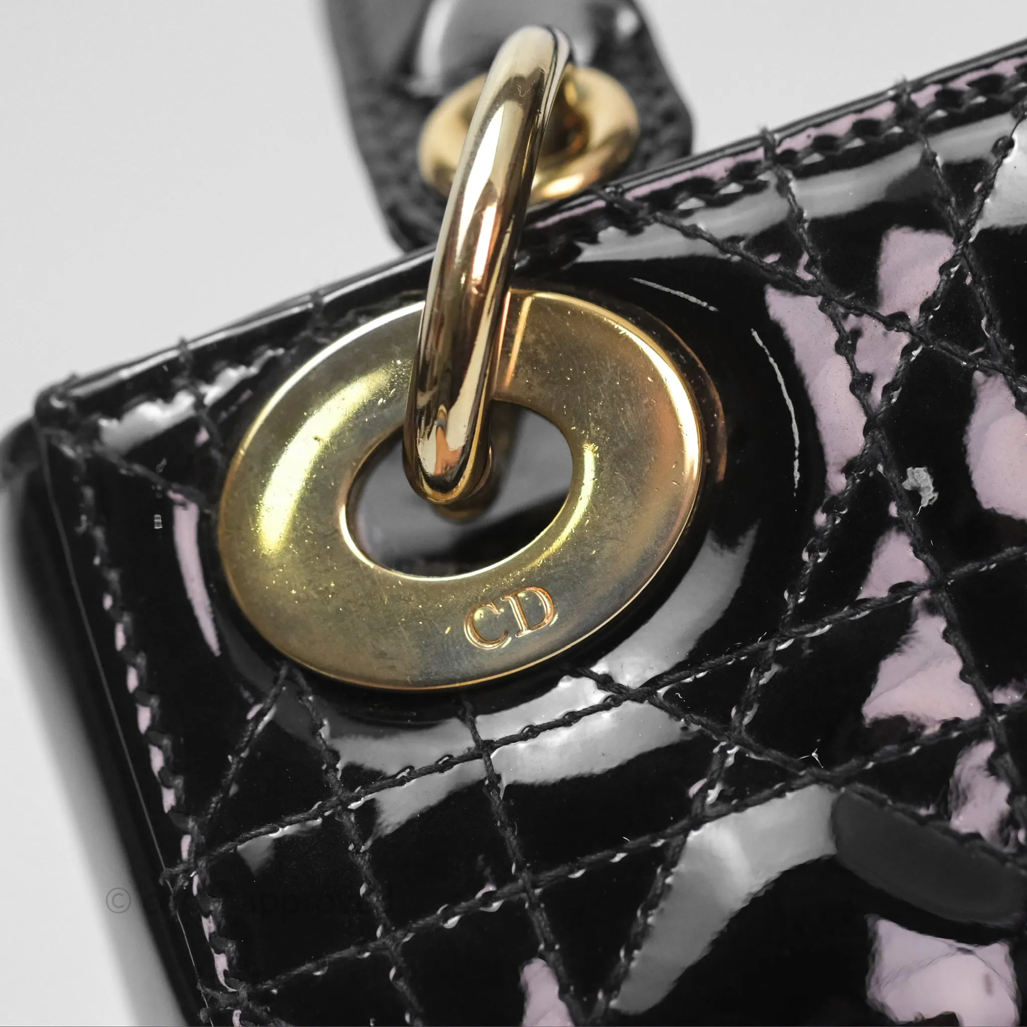 Christian Dior Mini Lady Dior Black Patent Gold Hardware