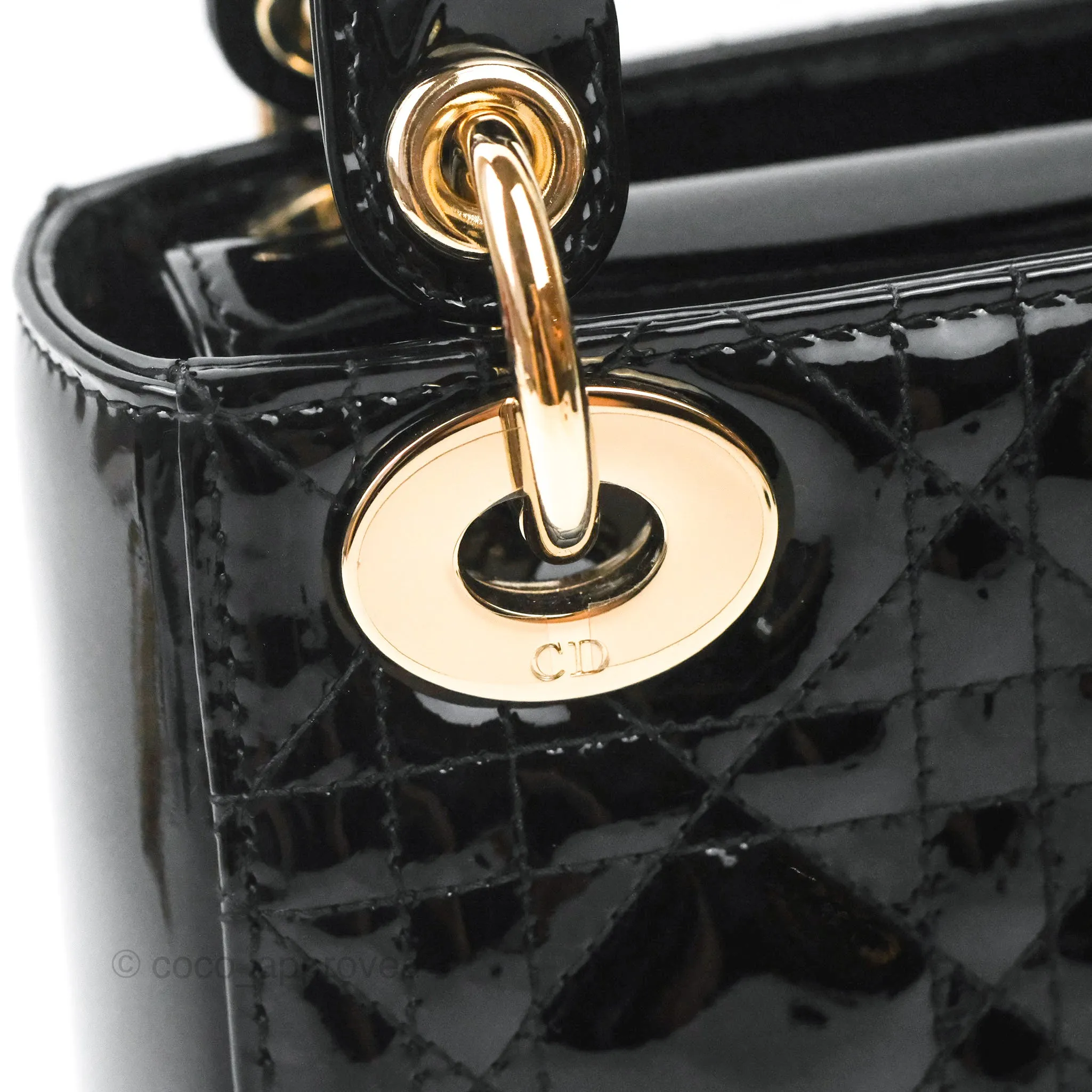 Christian Dior Mini Lady Dior Black Patent Gold Hardware