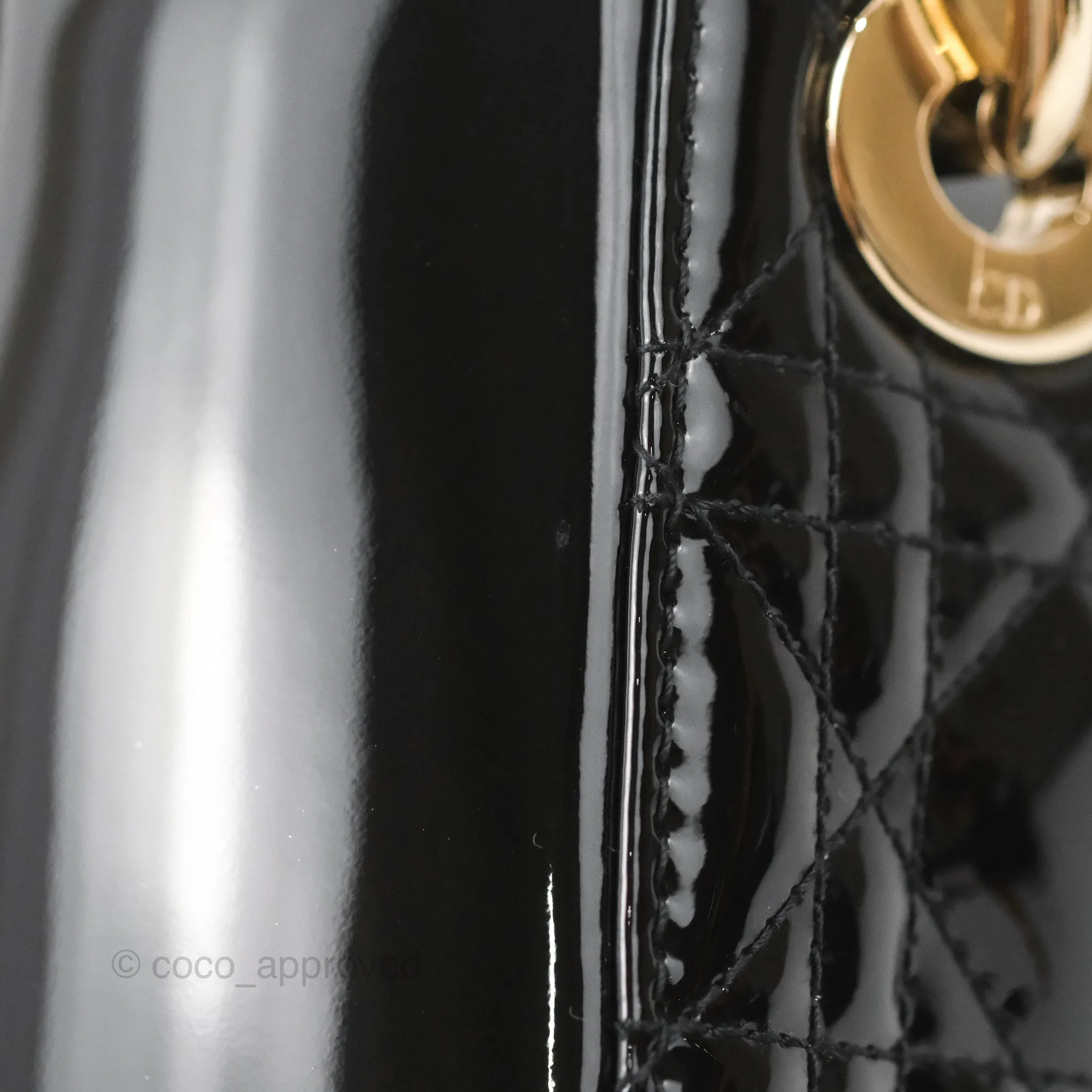 Christian Dior Mini Lady Dior Black Patent Gold Hardware