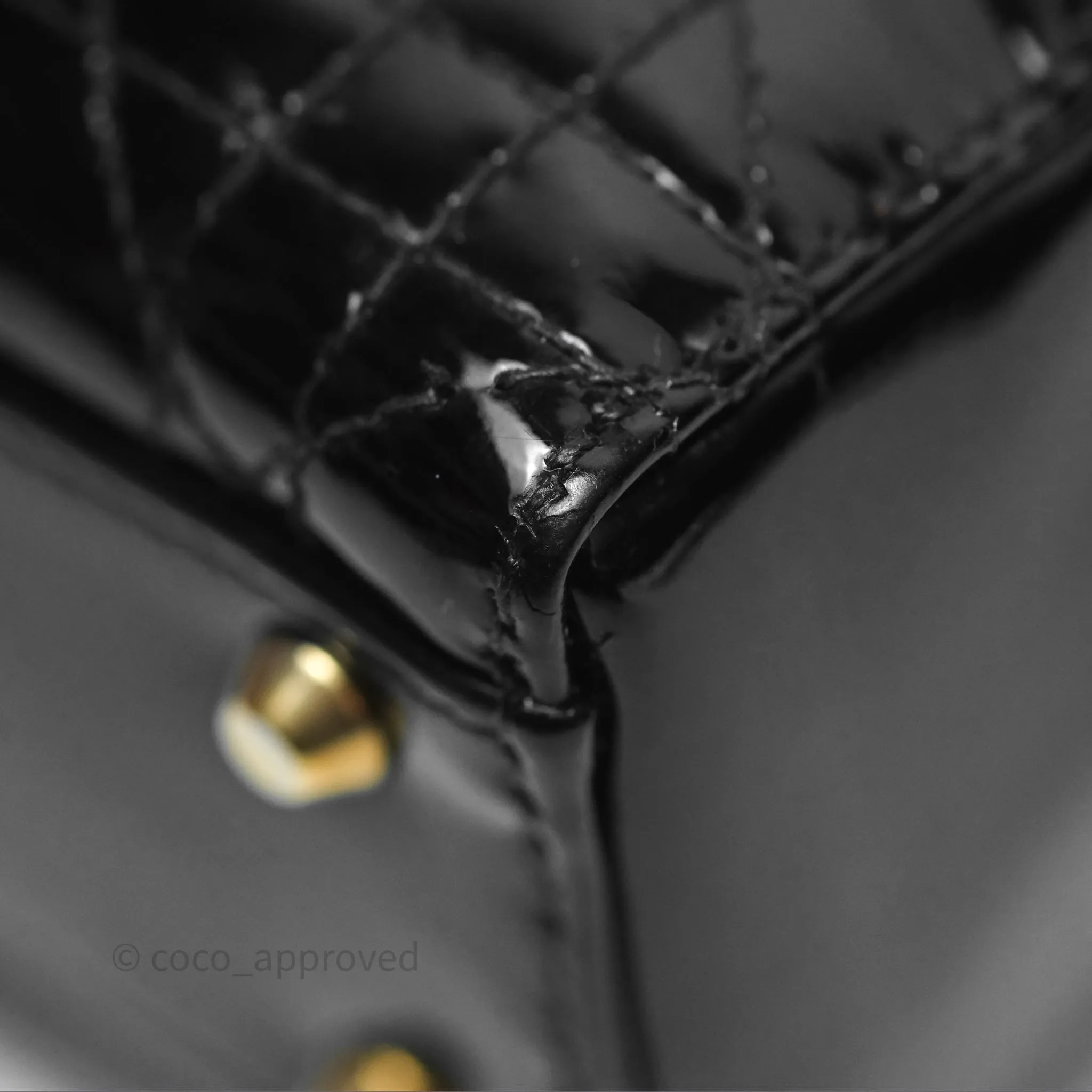Christian Dior Mini Lady Dior Black Patent Gold Hardware