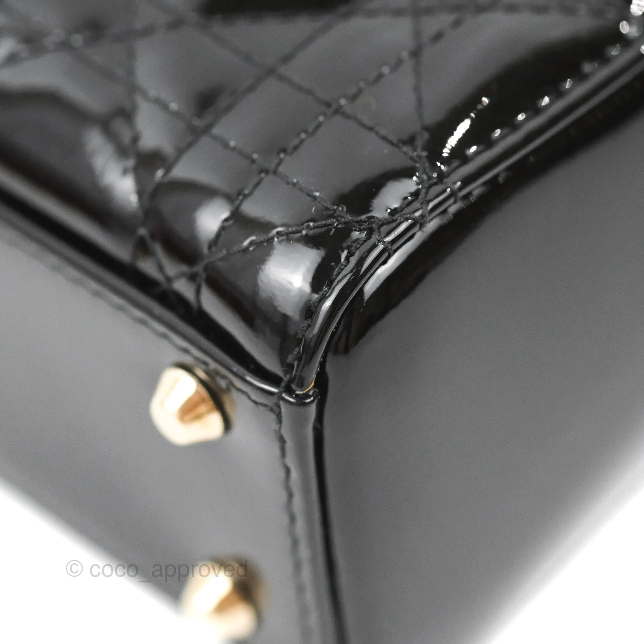 Christian Dior Mini Lady Dior Black Patent Gold Hardware
