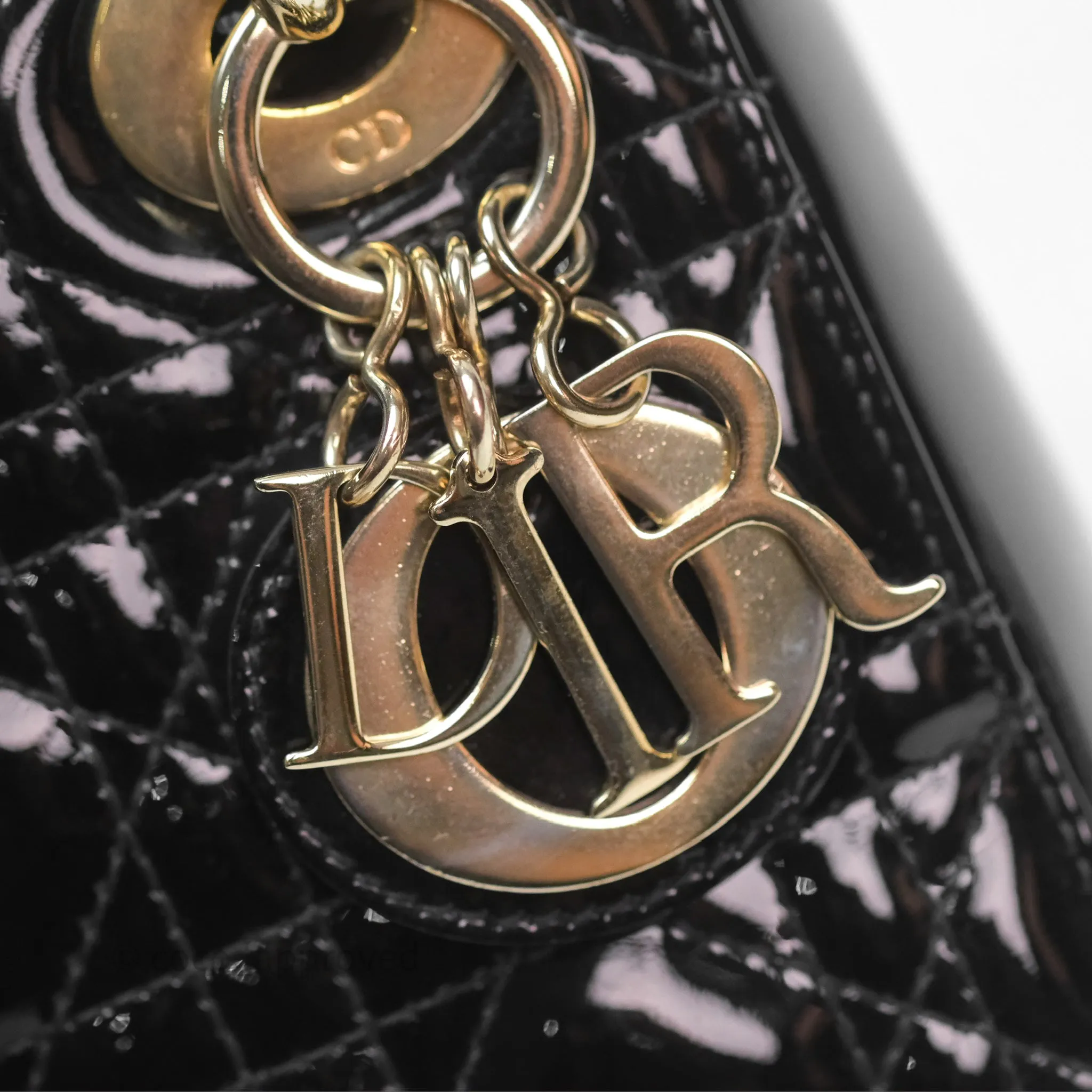Christian Dior Mini Lady Dior Black Patent Gold Hardware