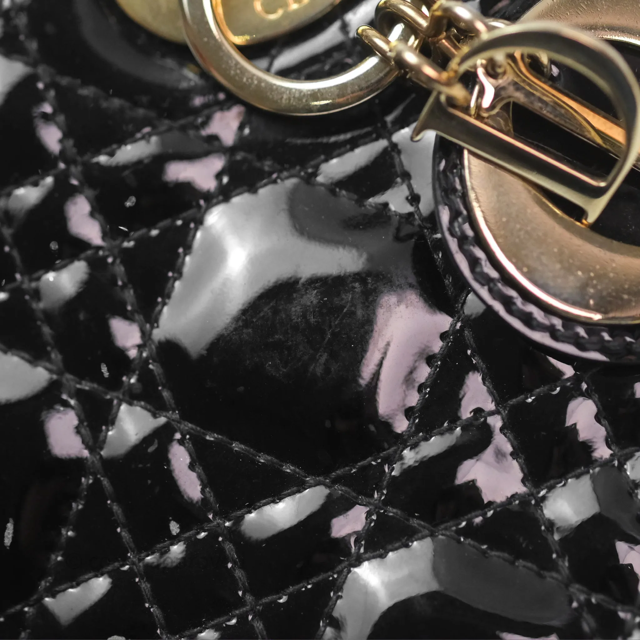 Christian Dior Mini Lady Dior Black Patent Gold Hardware
