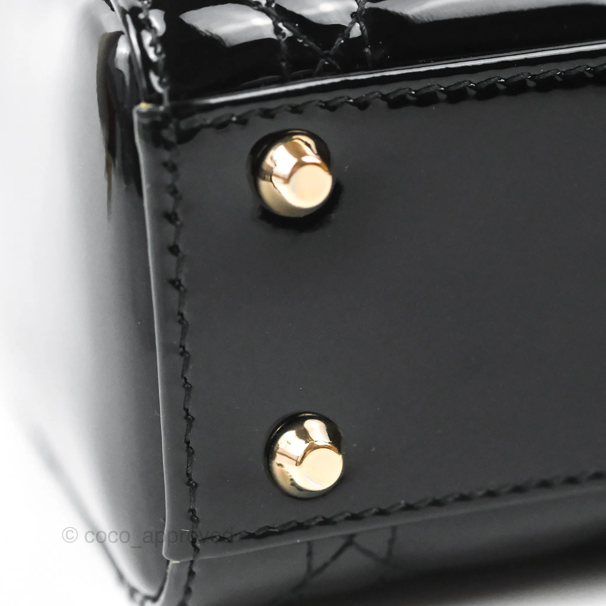 Christian Dior Mini Lady Dior Black Patent Gold Hardware