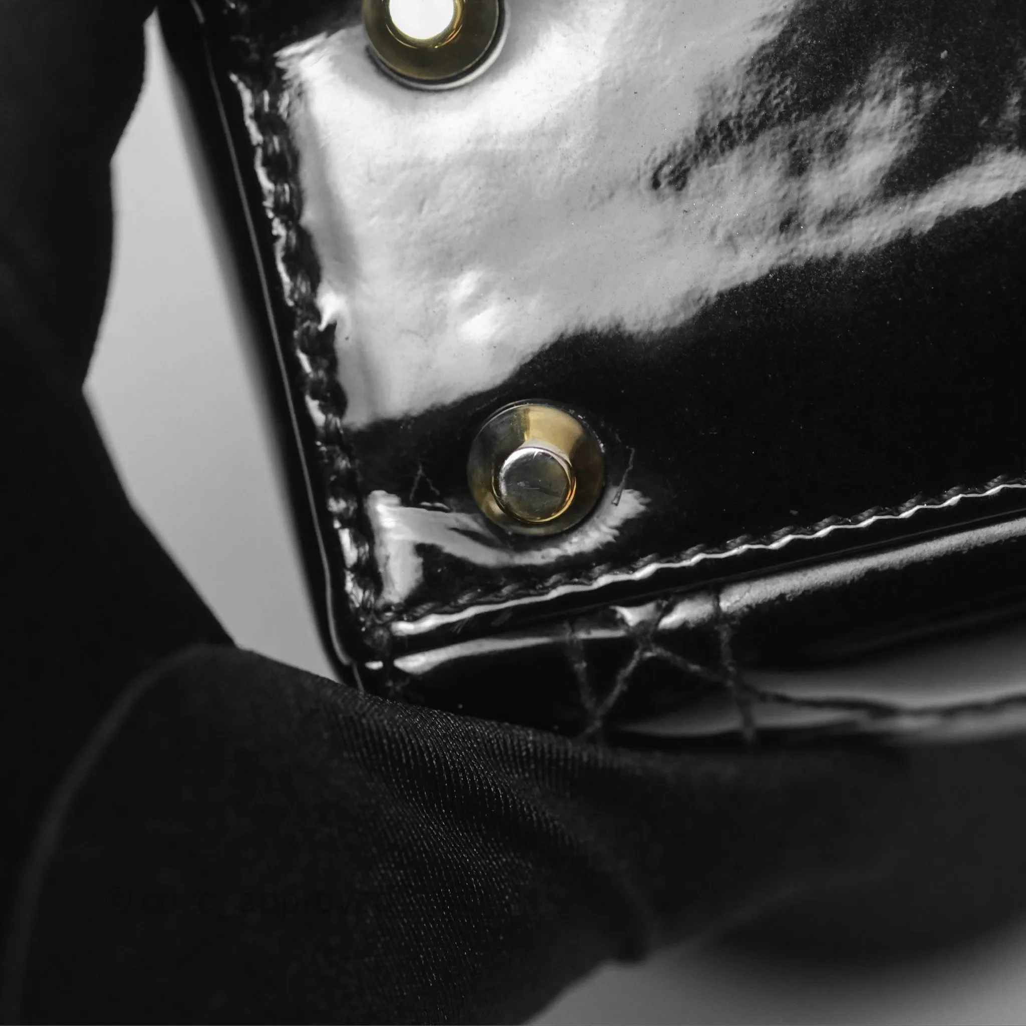 Christian Dior Mini Lady Dior Black Patent Gold Hardware