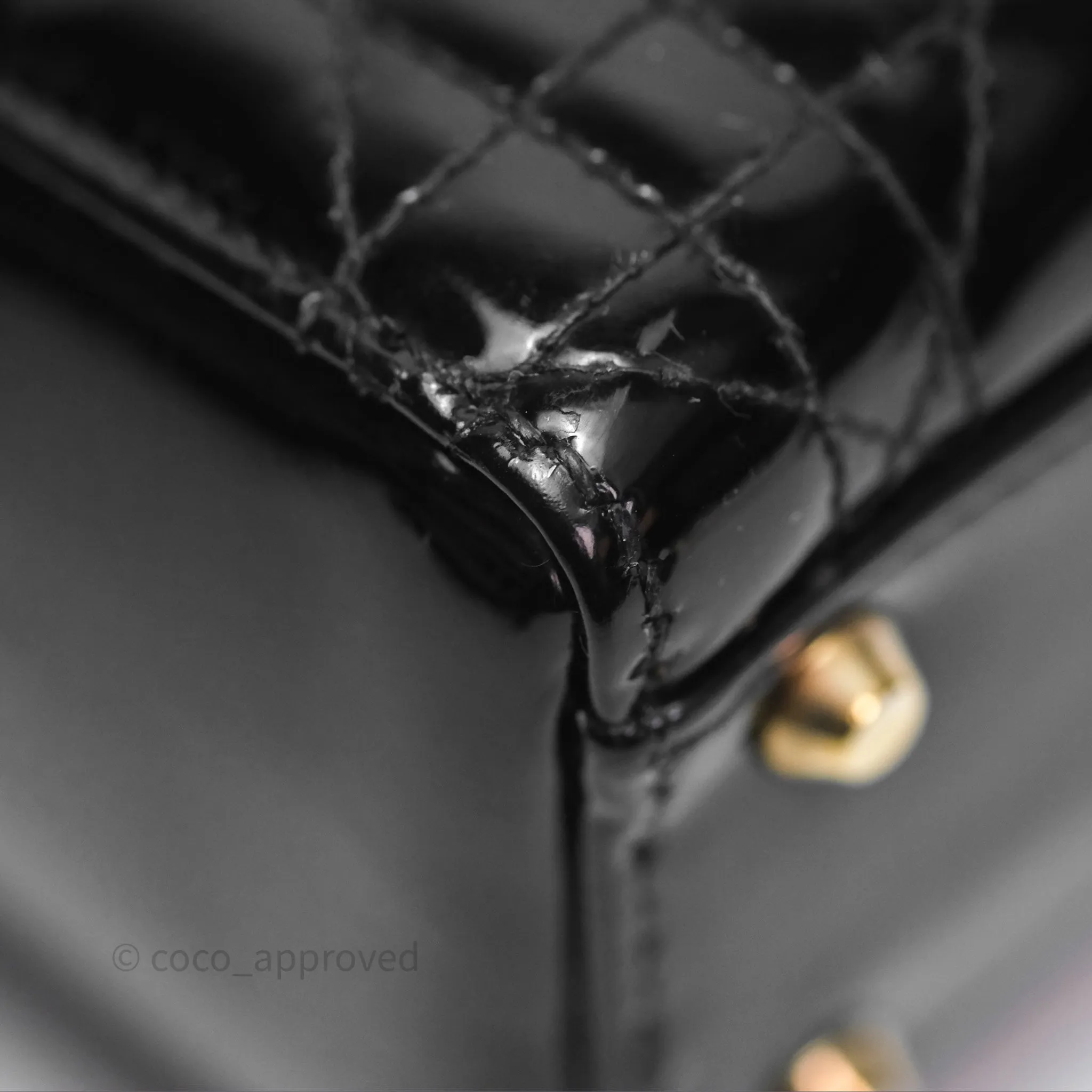 Christian Dior Mini Lady Dior Black Patent Gold Hardware