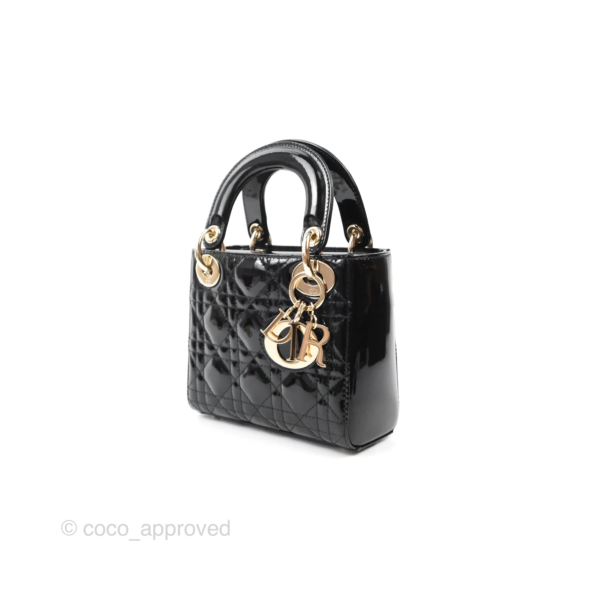 Christian Dior Mini Lady Dior Black Patent Gold Hardware