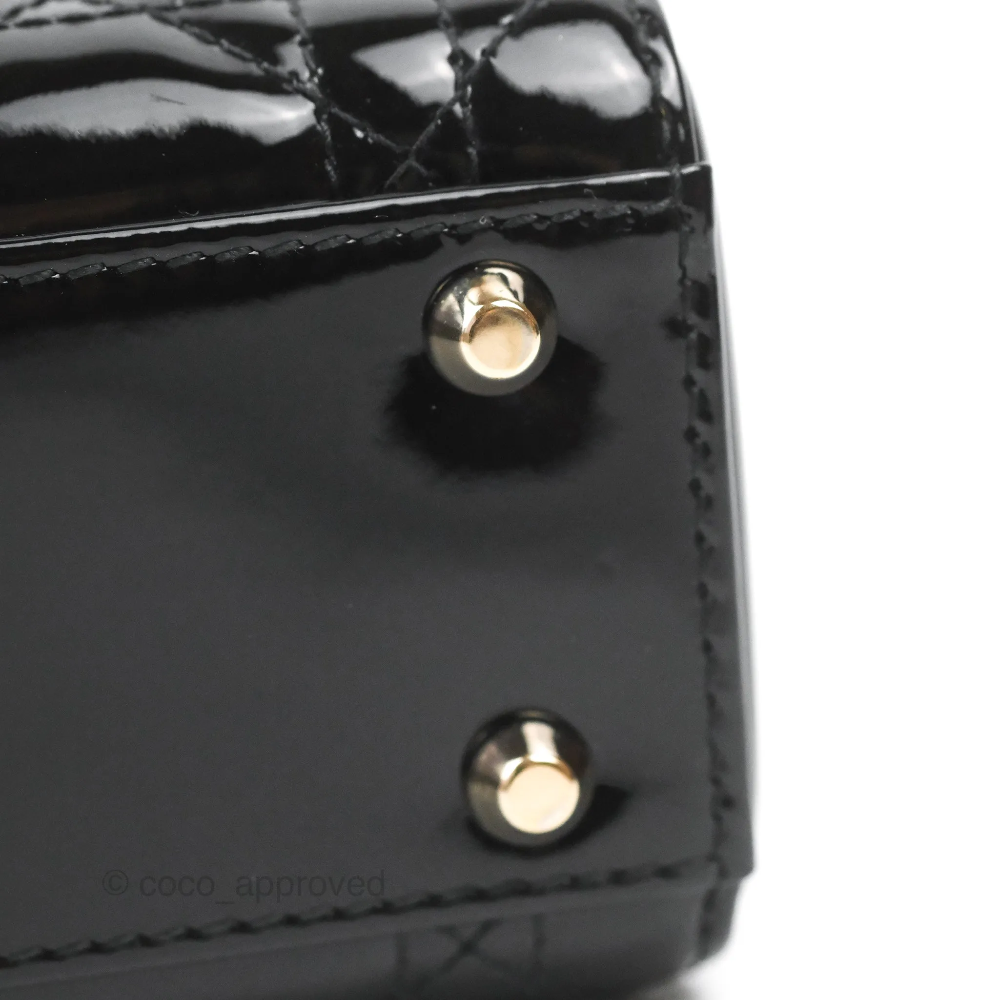 Christian Dior Mini Lady Dior Black Patent Gold Hardware