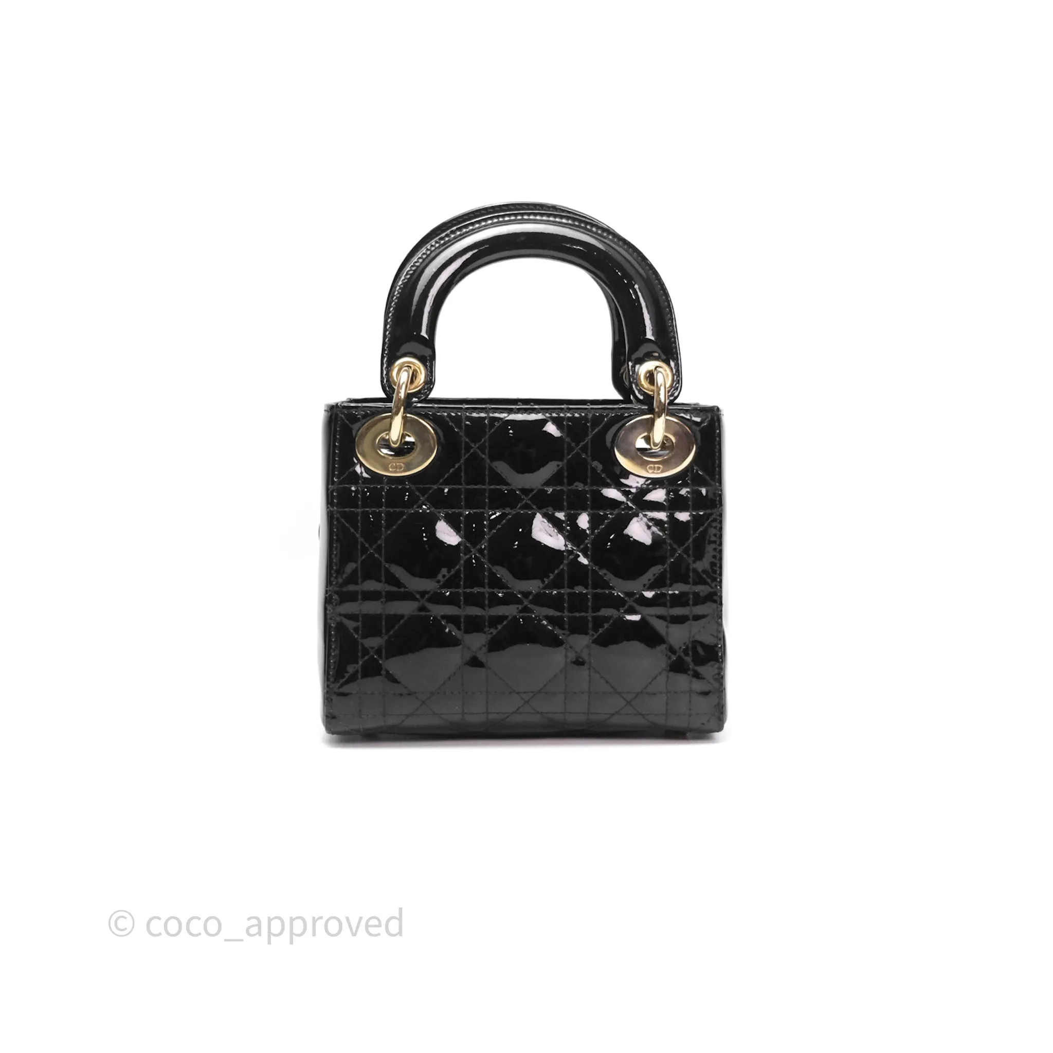 Christian Dior Mini Lady Dior Black Patent Gold Hardware
