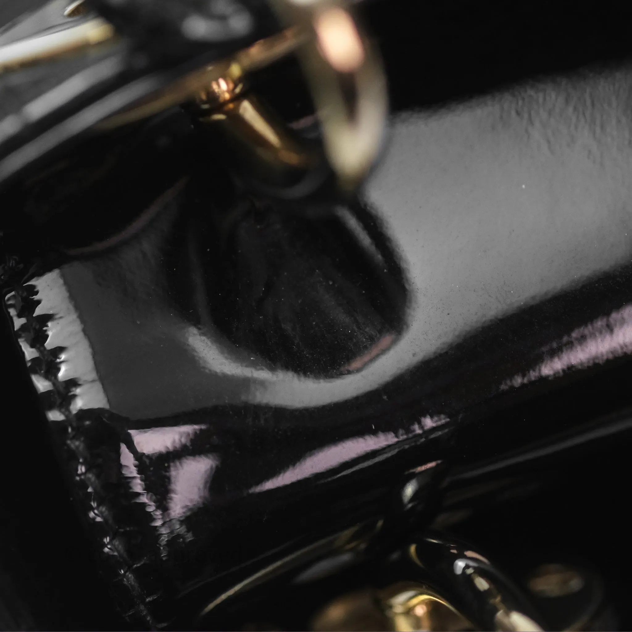 Christian Dior Mini Lady Dior Black Patent Gold Hardware