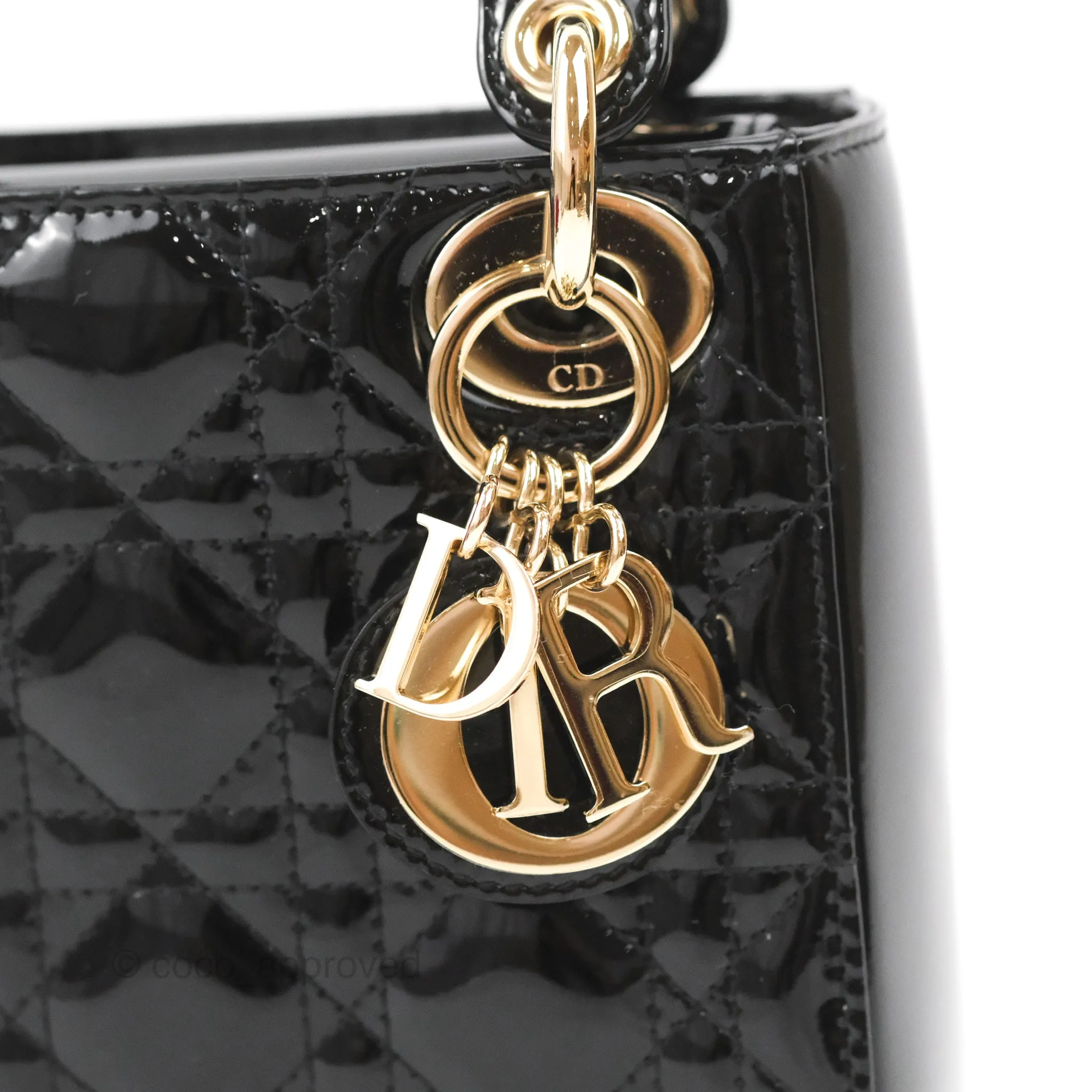 Christian Dior Mini Lady Dior Black Patent Gold Hardware