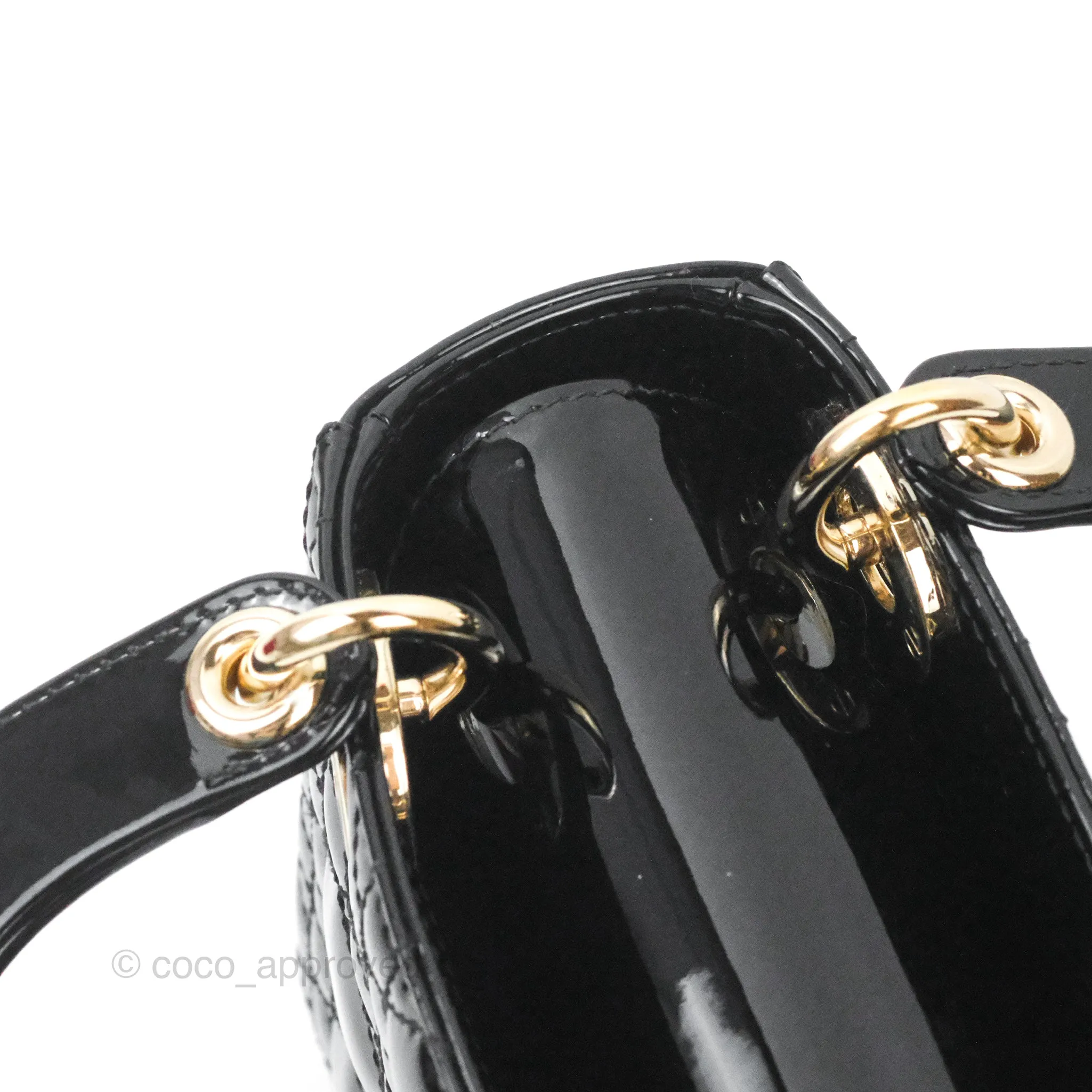 Christian Dior Mini Lady Dior Black Patent Gold Hardware