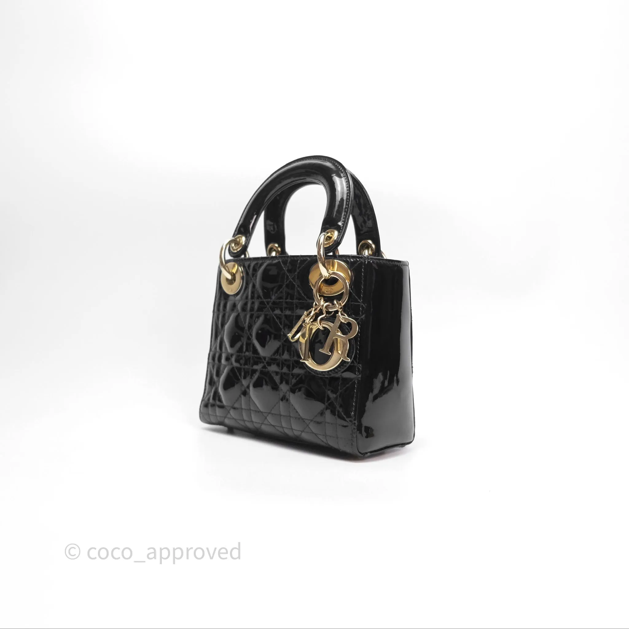 Christian Dior Mini Lady Dior Black Patent Gold Hardware
