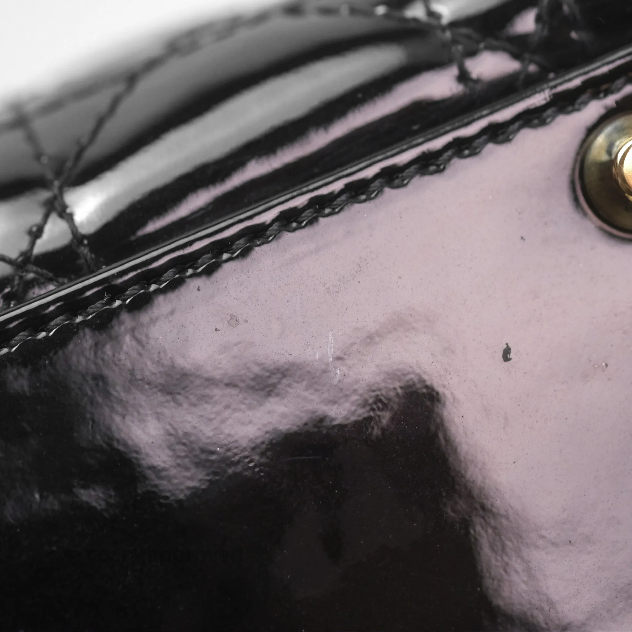 Christian Dior Mini Lady Dior Black Patent Gold Hardware