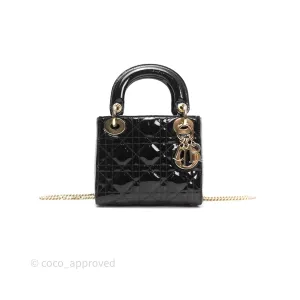 Christian Dior Mini Lady Dior Black Patent Gold Hardware