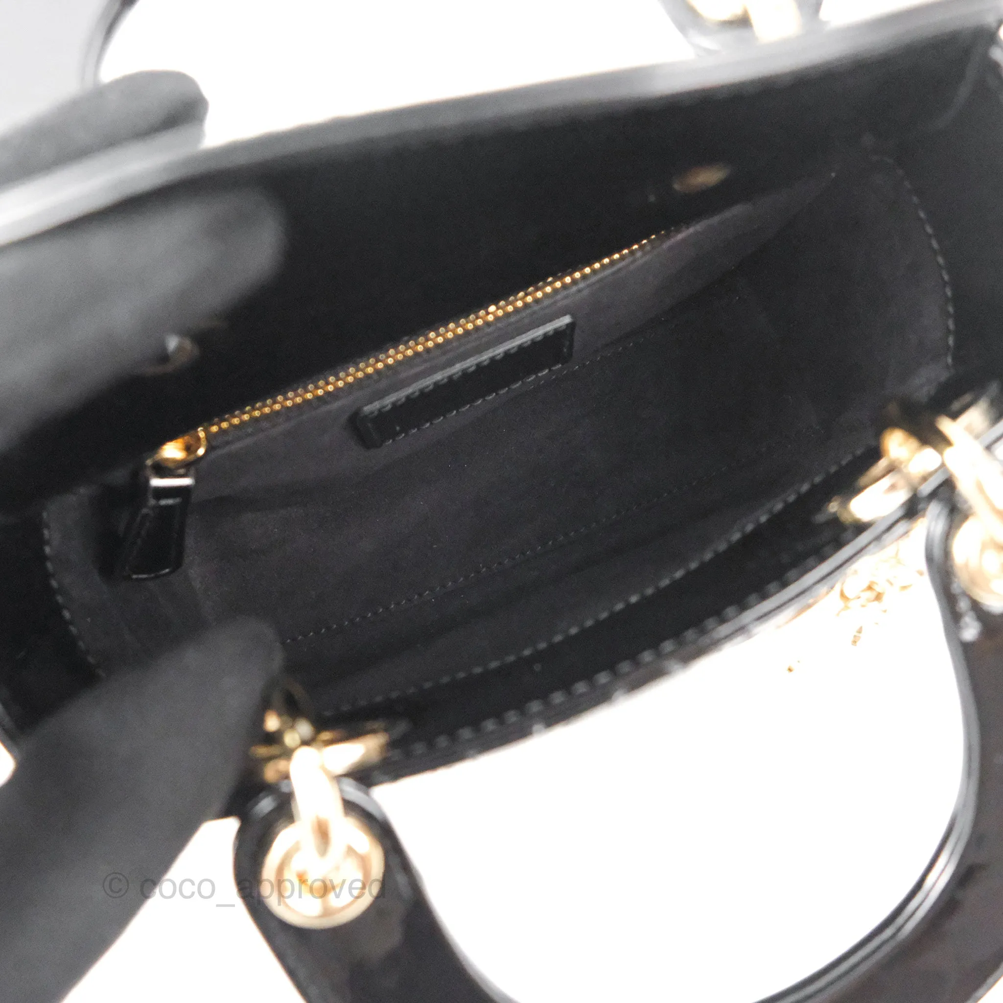 Christian Dior Mini Lady Dior Black Patent Gold Hardware