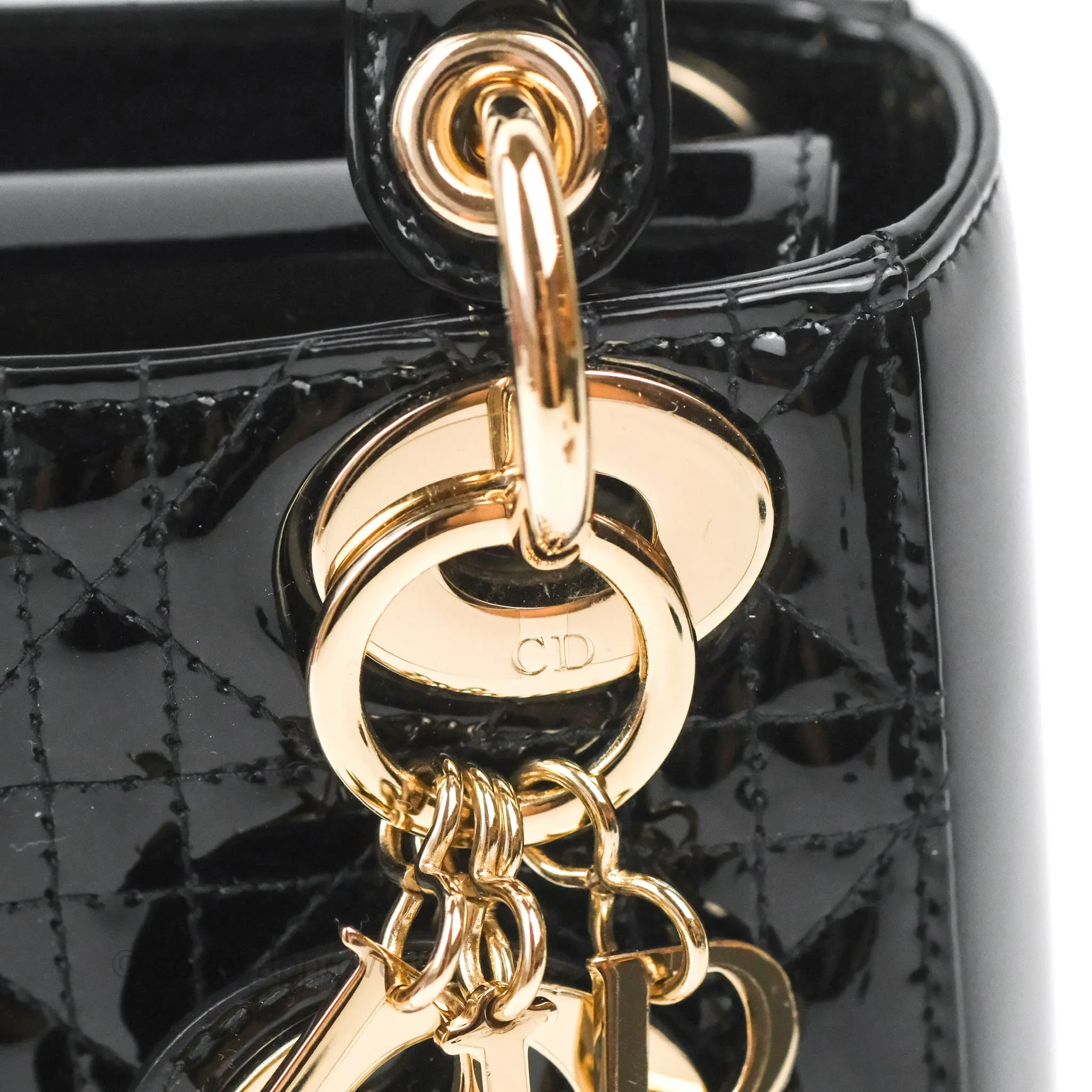 Christian Dior Mini Lady Dior Black Patent Gold Hardware