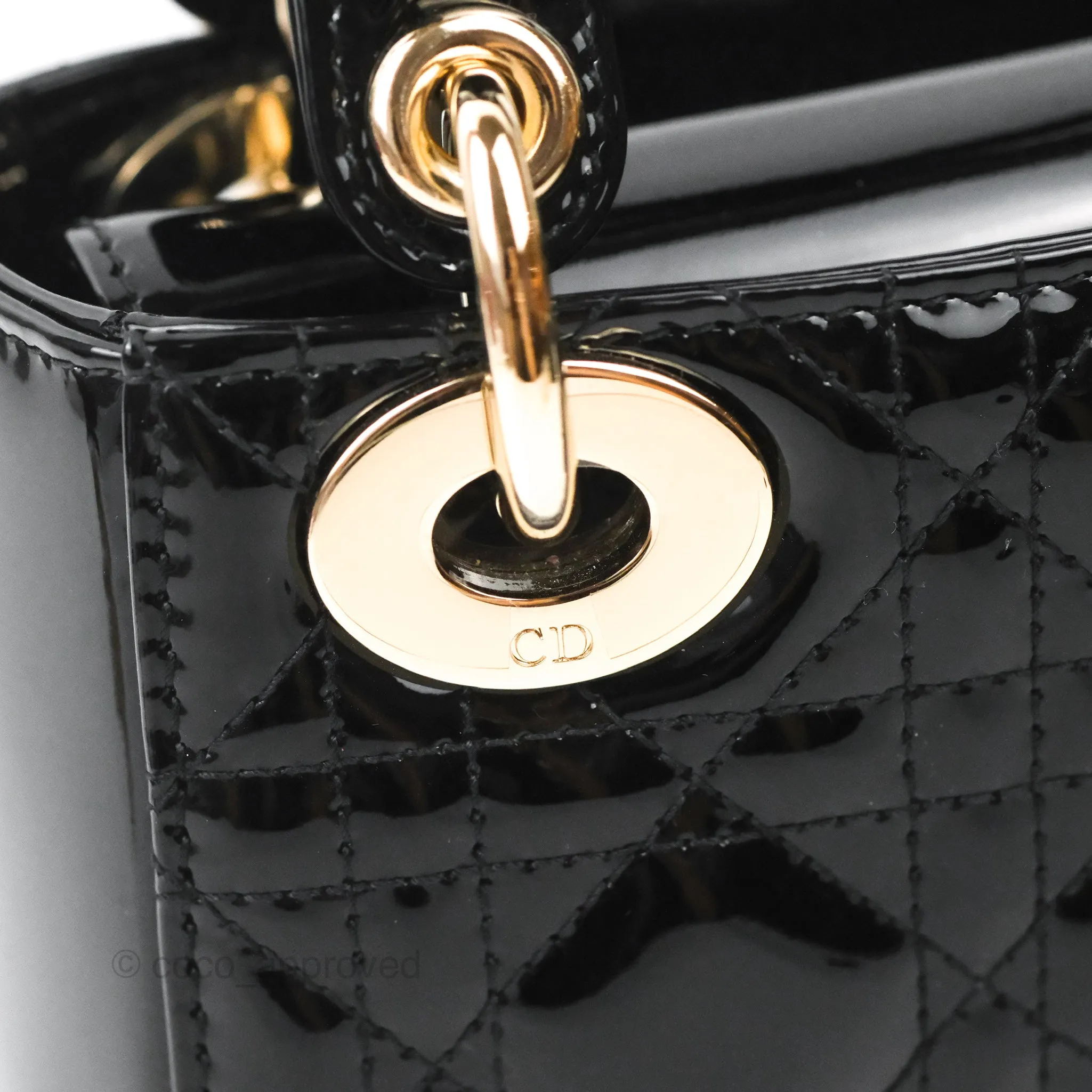 Christian Dior Mini Lady Dior Black Patent Gold Hardware