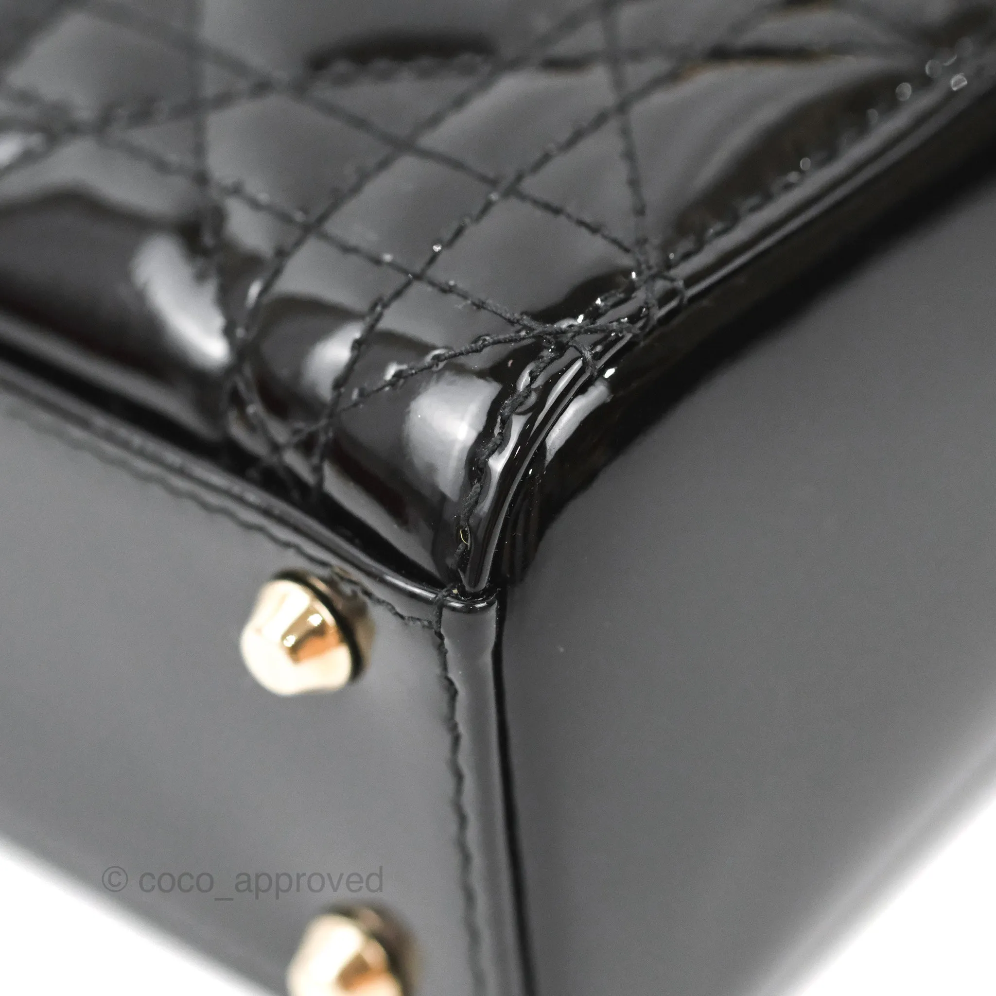 Christian Dior Mini Lady Dior Black Patent Gold Hardware