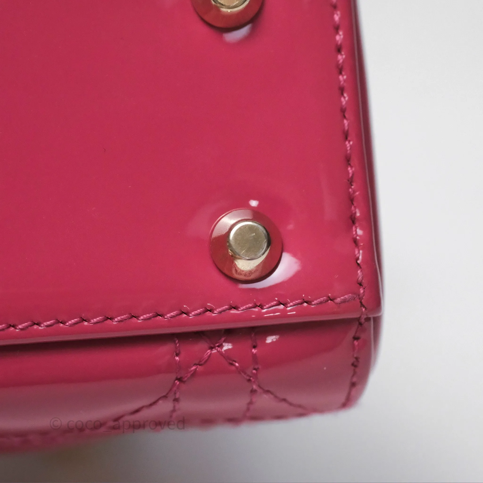 Christian Dior Mini Lady Dior Dusty Pink Patent Cannage Calfskin Gold Hardware