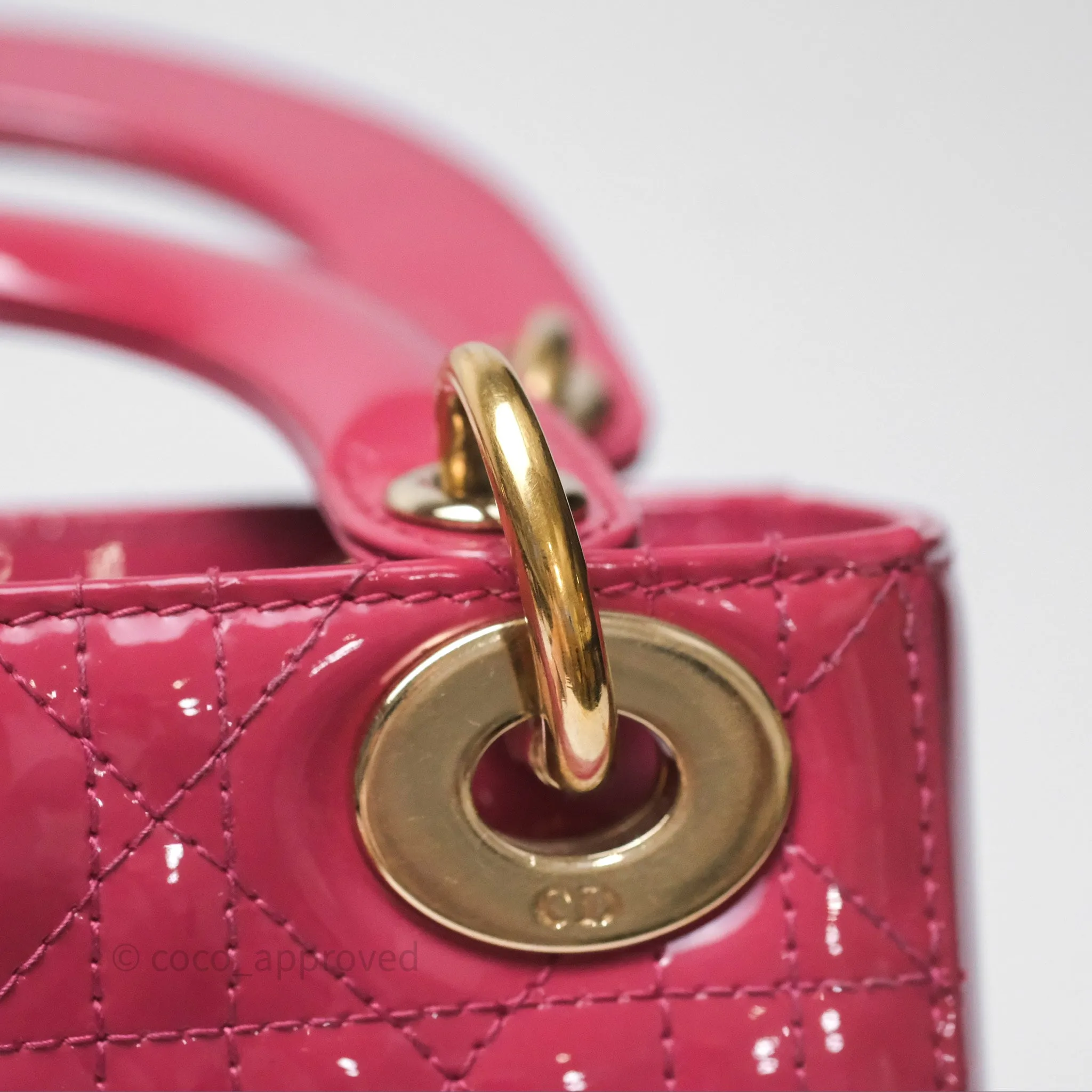 Christian Dior Mini Lady Dior Dusty Pink Patent Cannage Calfskin Gold Hardware