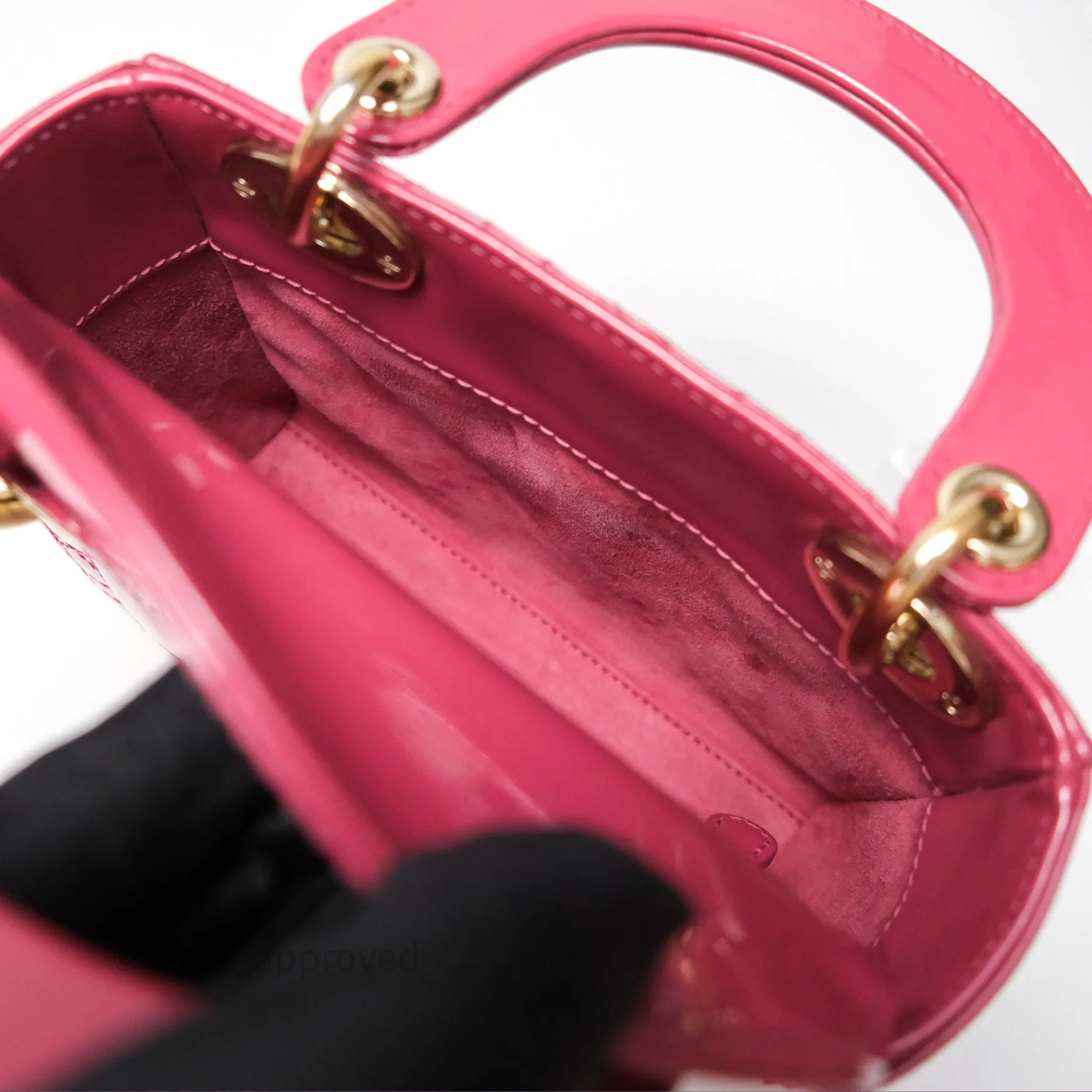 Christian Dior Mini Lady Dior Dusty Pink Patent Cannage Calfskin Gold Hardware
