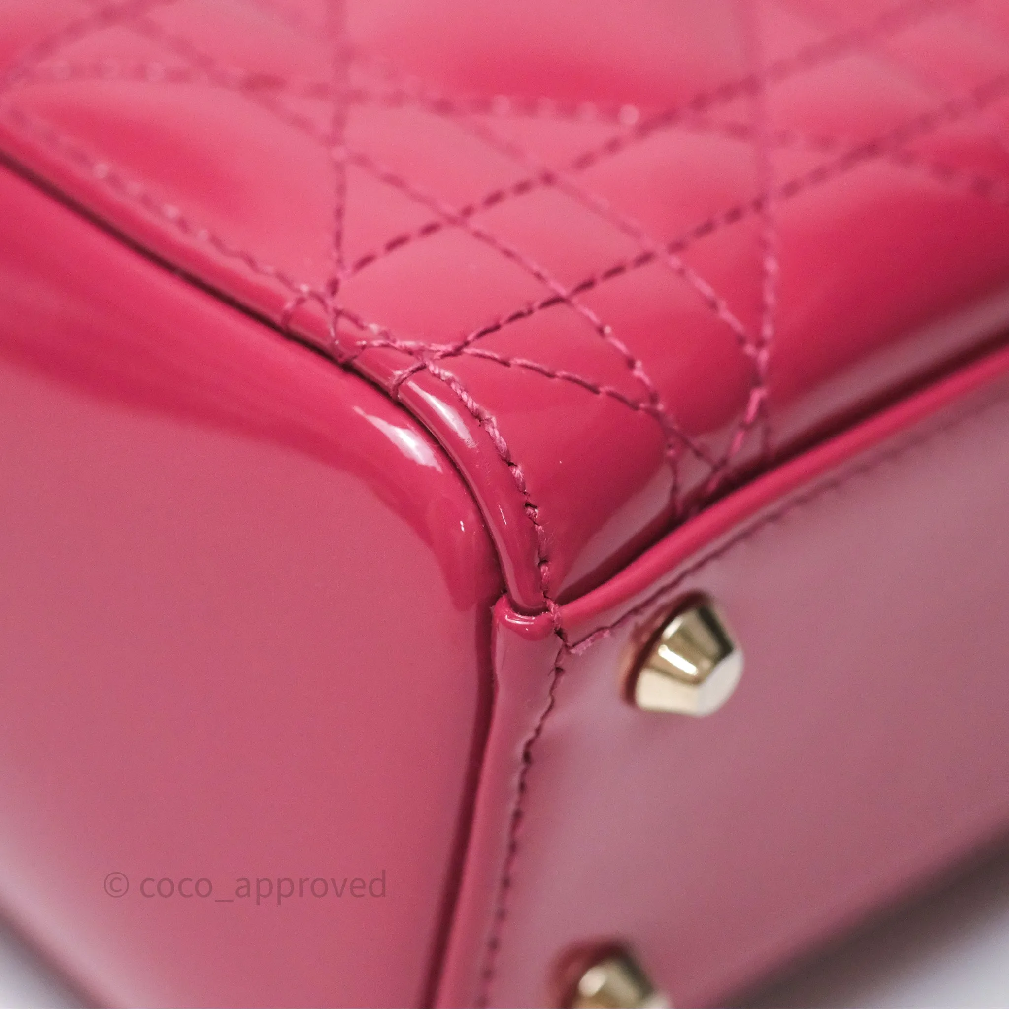 Christian Dior Mini Lady Dior Dusty Pink Patent Cannage Calfskin Gold Hardware