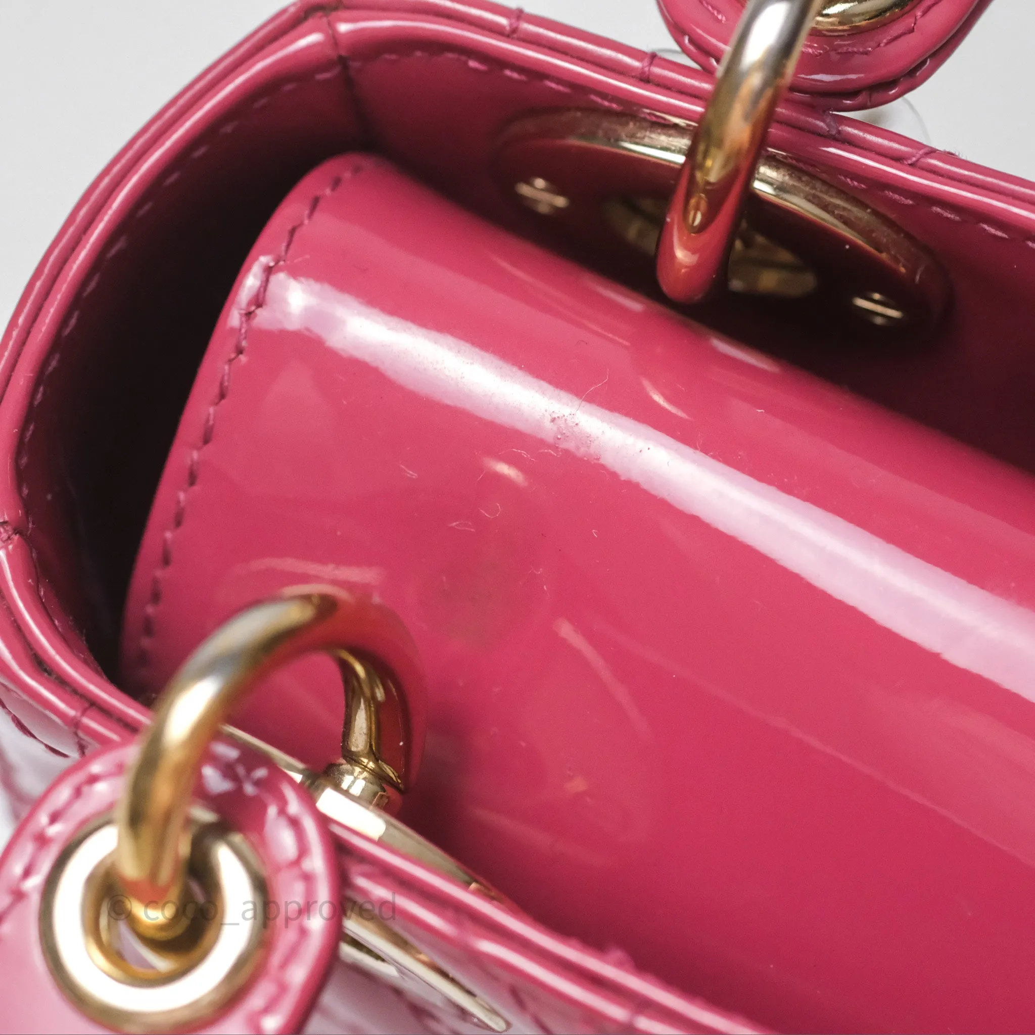 Christian Dior Mini Lady Dior Dusty Pink Patent Cannage Calfskin Gold Hardware