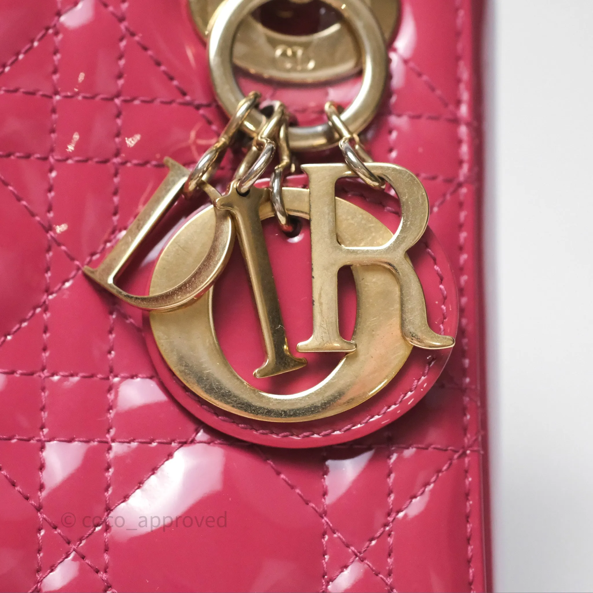 Christian Dior Mini Lady Dior Dusty Pink Patent Cannage Calfskin Gold Hardware