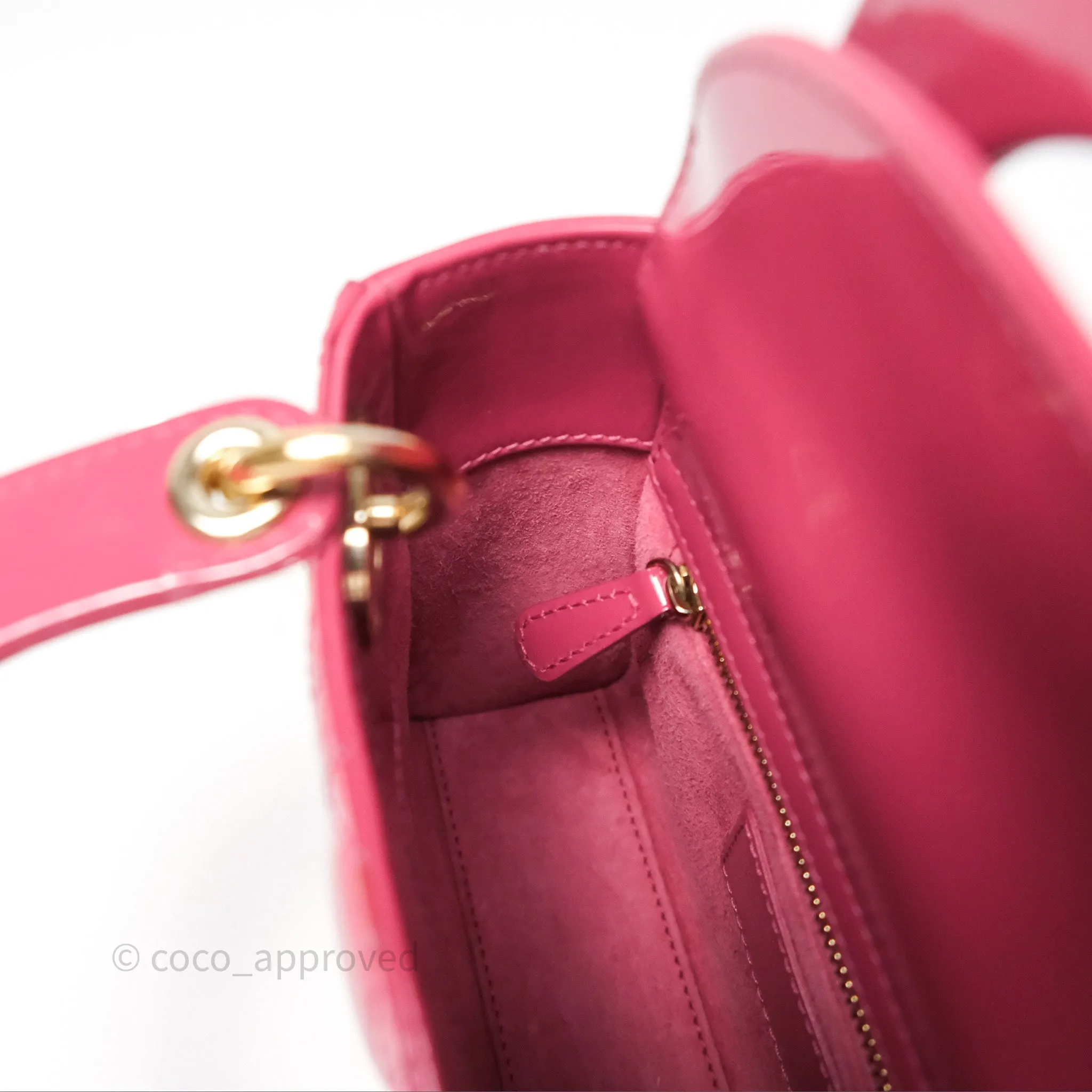 Christian Dior Mini Lady Dior Dusty Pink Patent Cannage Calfskin Gold Hardware