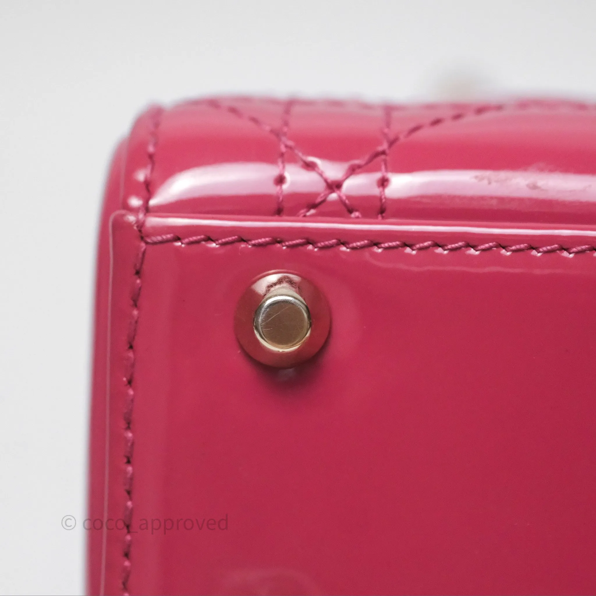 Christian Dior Mini Lady Dior Dusty Pink Patent Cannage Calfskin Gold Hardware