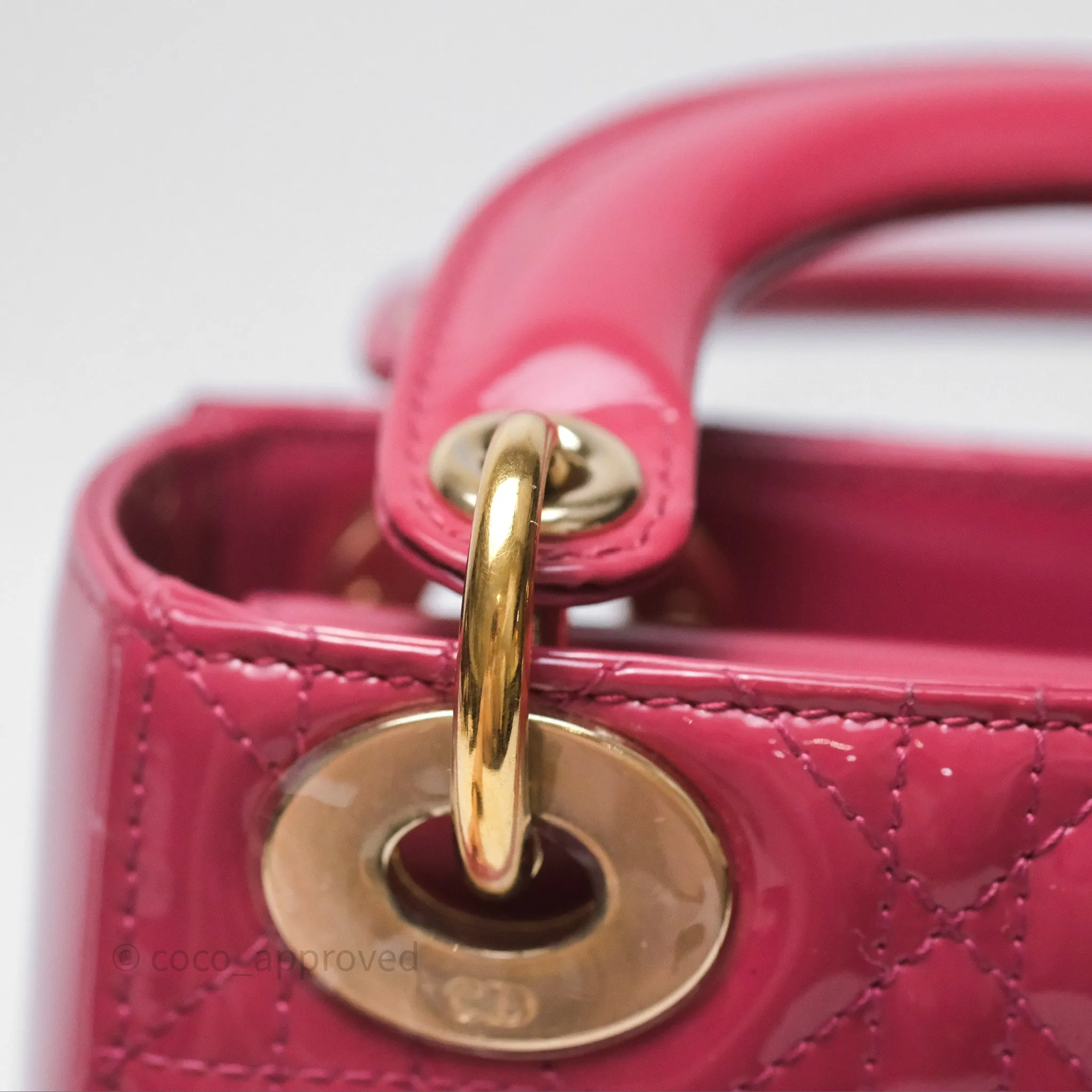 Christian Dior Mini Lady Dior Dusty Pink Patent Cannage Calfskin Gold Hardware