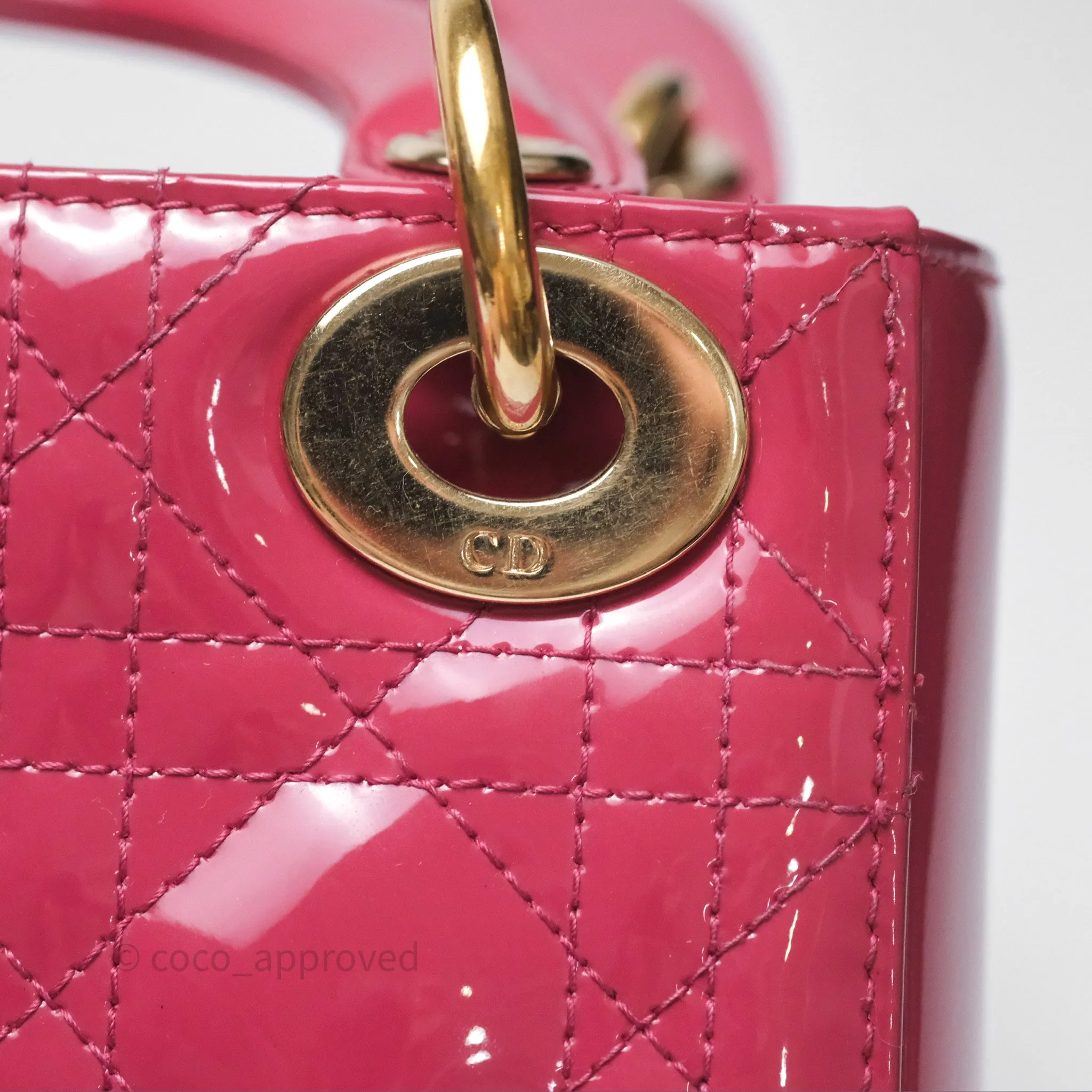 Christian Dior Mini Lady Dior Dusty Pink Patent Cannage Calfskin Gold Hardware