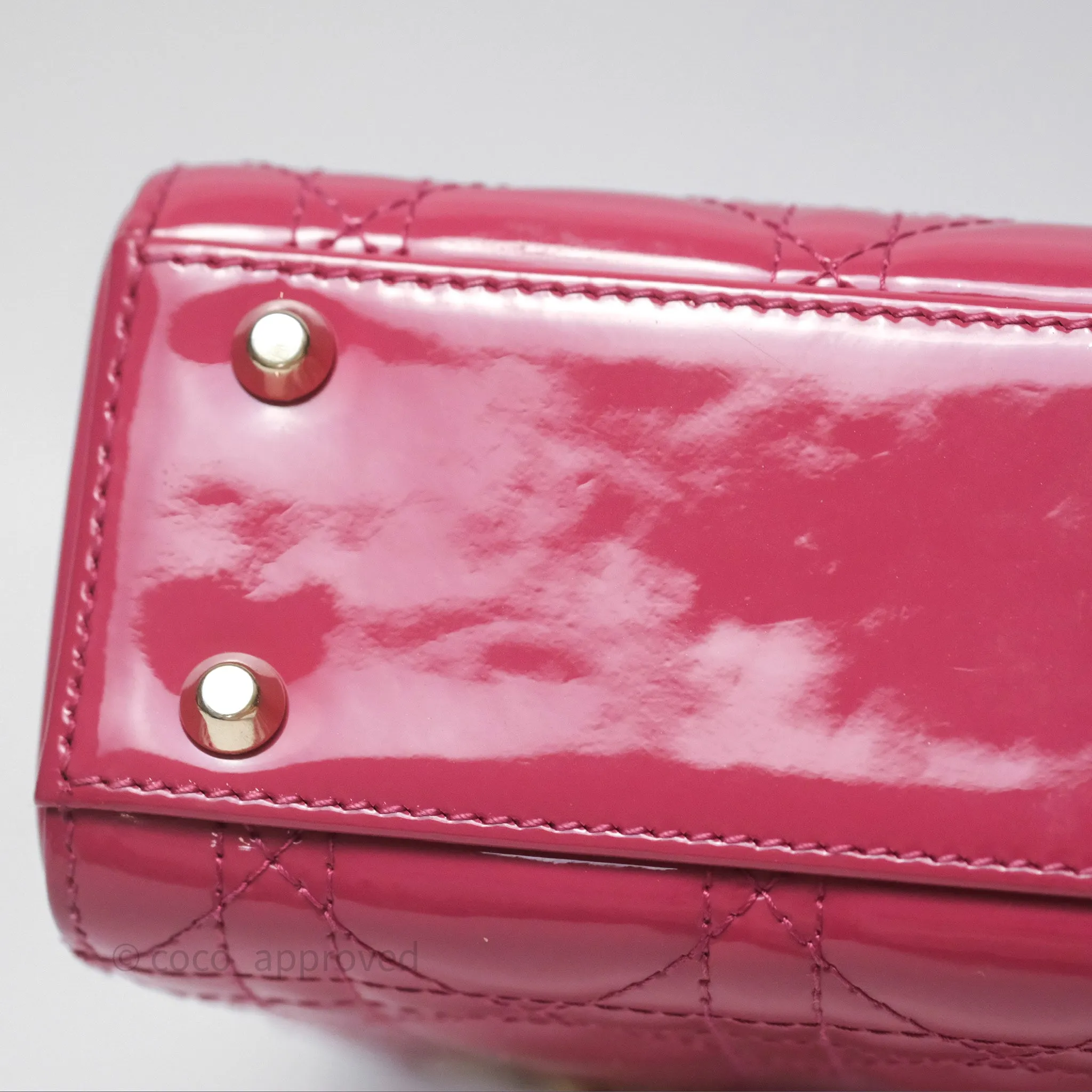 Christian Dior Mini Lady Dior Dusty Pink Patent Cannage Calfskin Gold Hardware