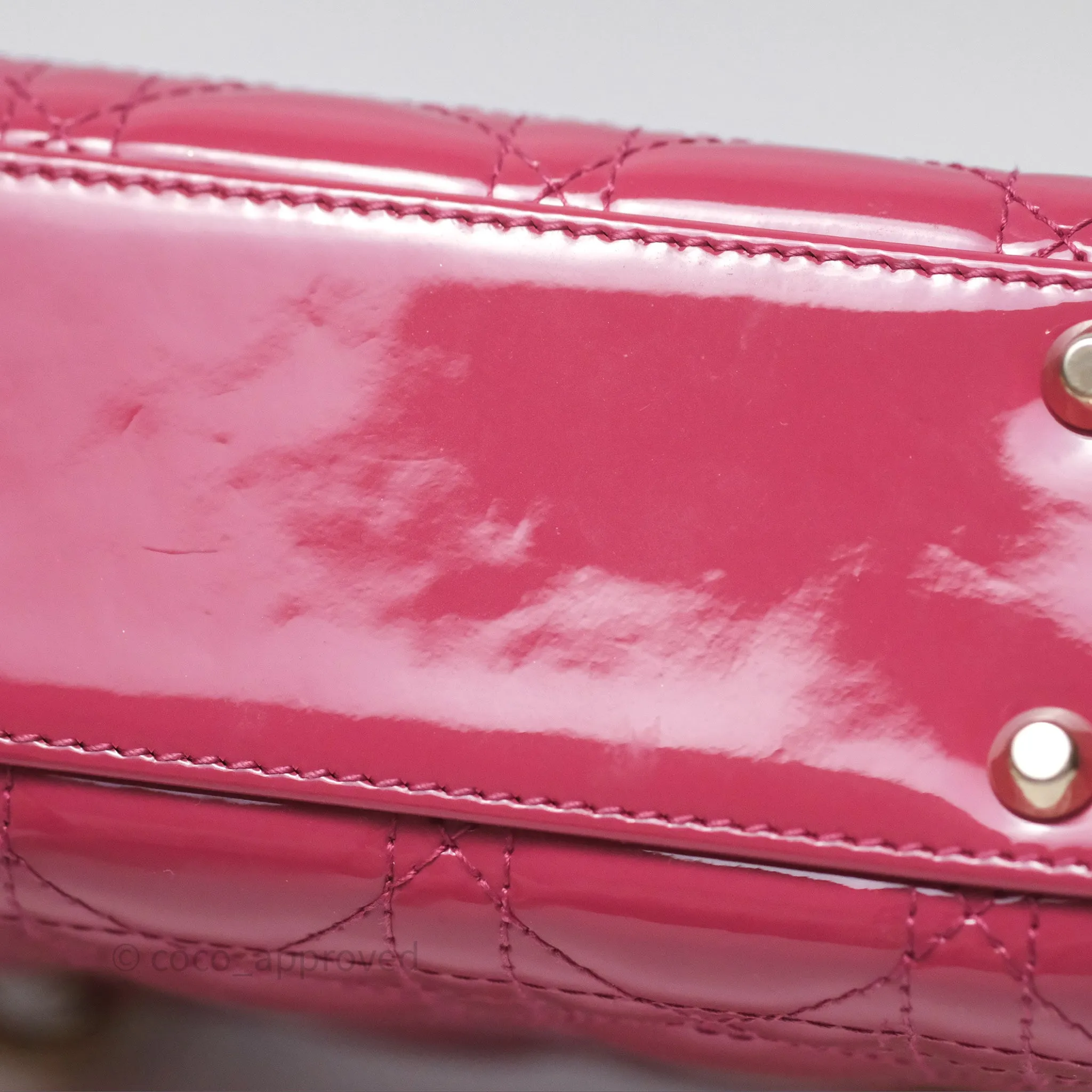 Christian Dior Mini Lady Dior Dusty Pink Patent Cannage Calfskin Gold Hardware