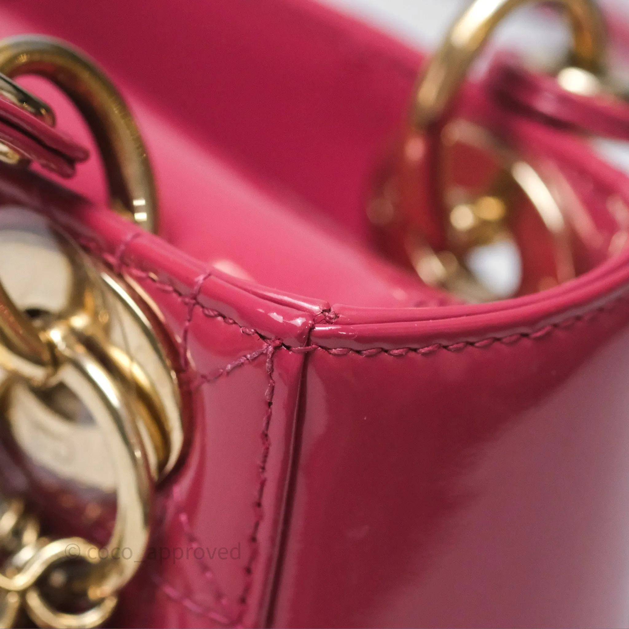 Christian Dior Mini Lady Dior Dusty Pink Patent Cannage Calfskin Gold Hardware