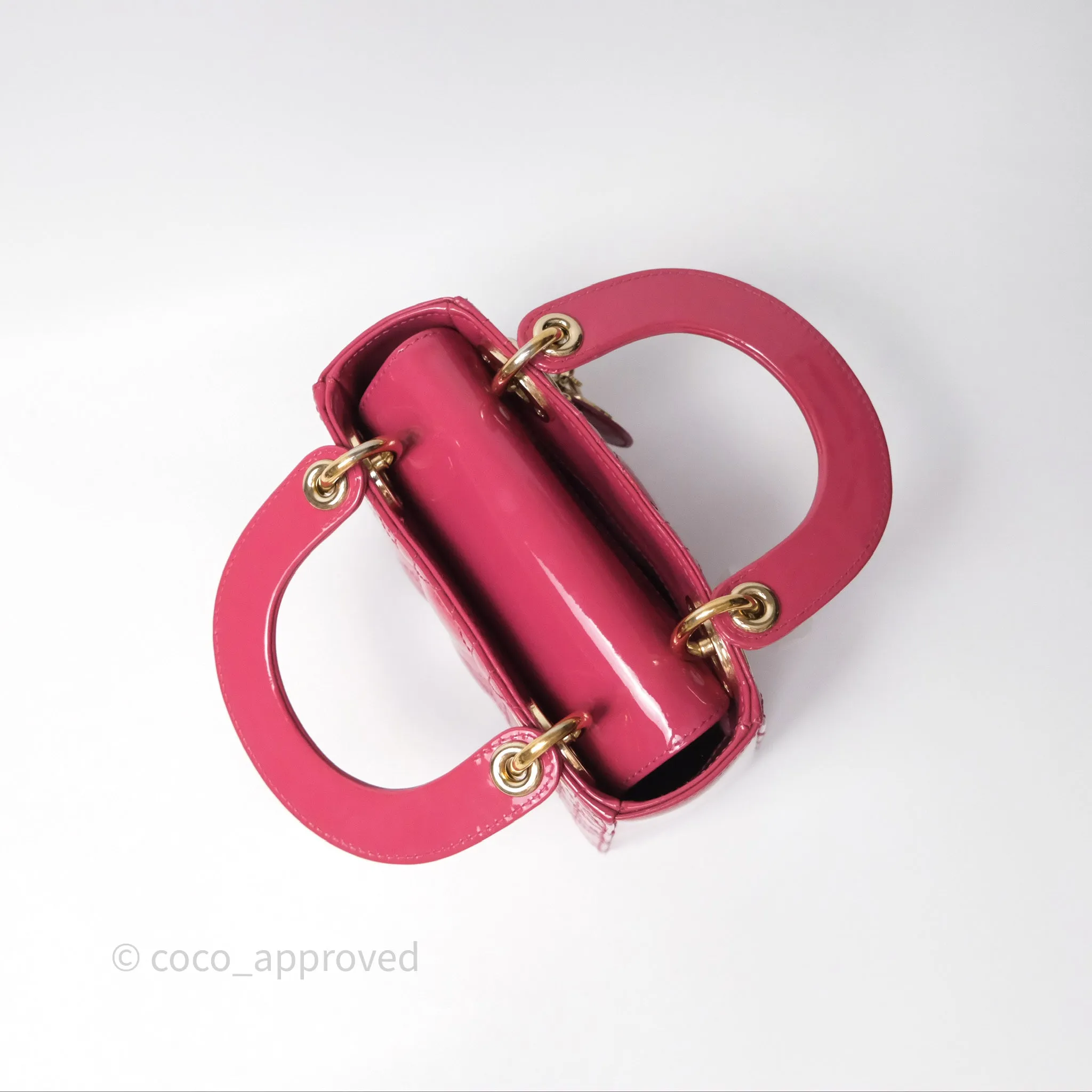 Christian Dior Mini Lady Dior Dusty Pink Patent Cannage Calfskin Gold Hardware