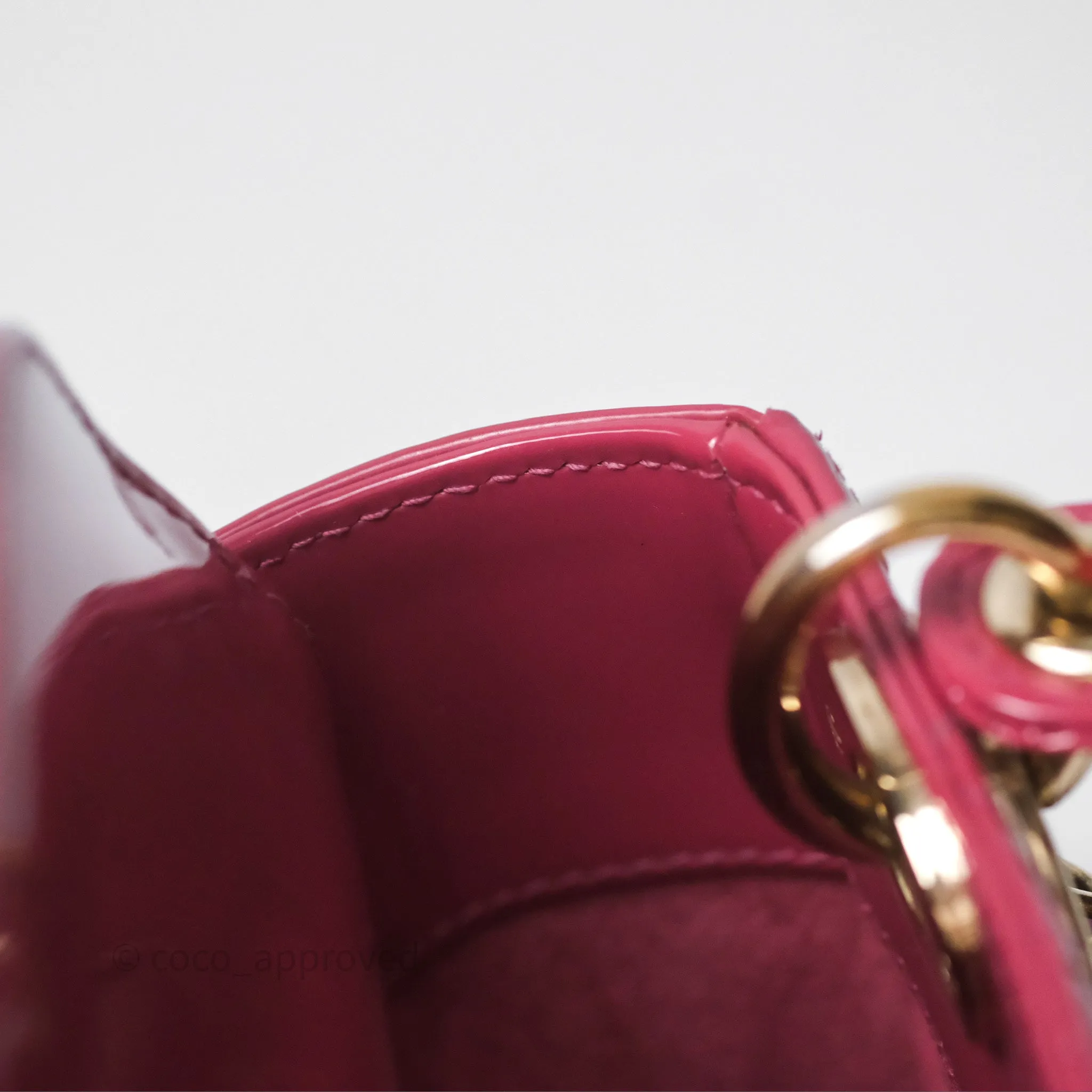 Christian Dior Mini Lady Dior Dusty Pink Patent Cannage Calfskin Gold Hardware