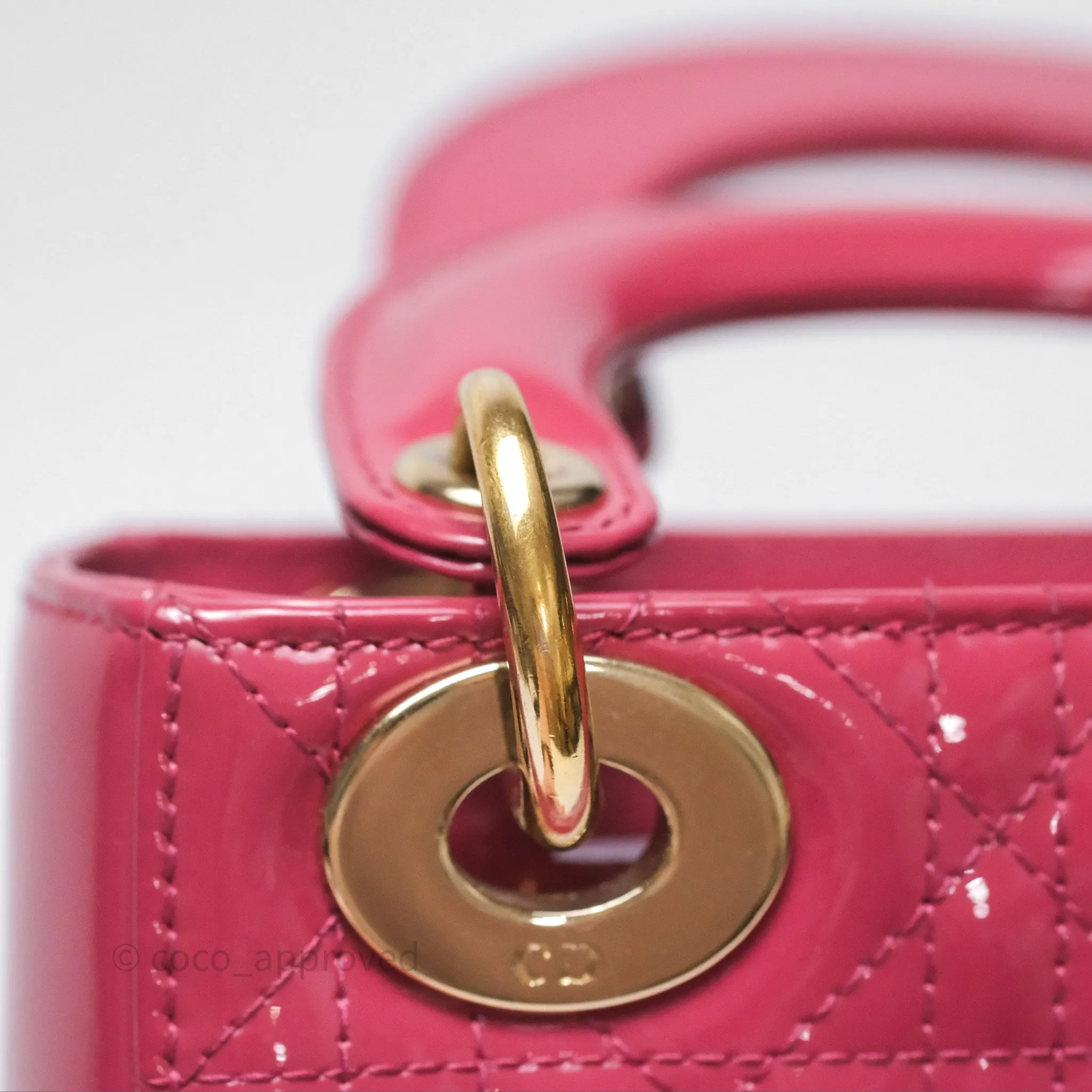 Christian Dior Mini Lady Dior Dusty Pink Patent Cannage Calfskin Gold Hardware