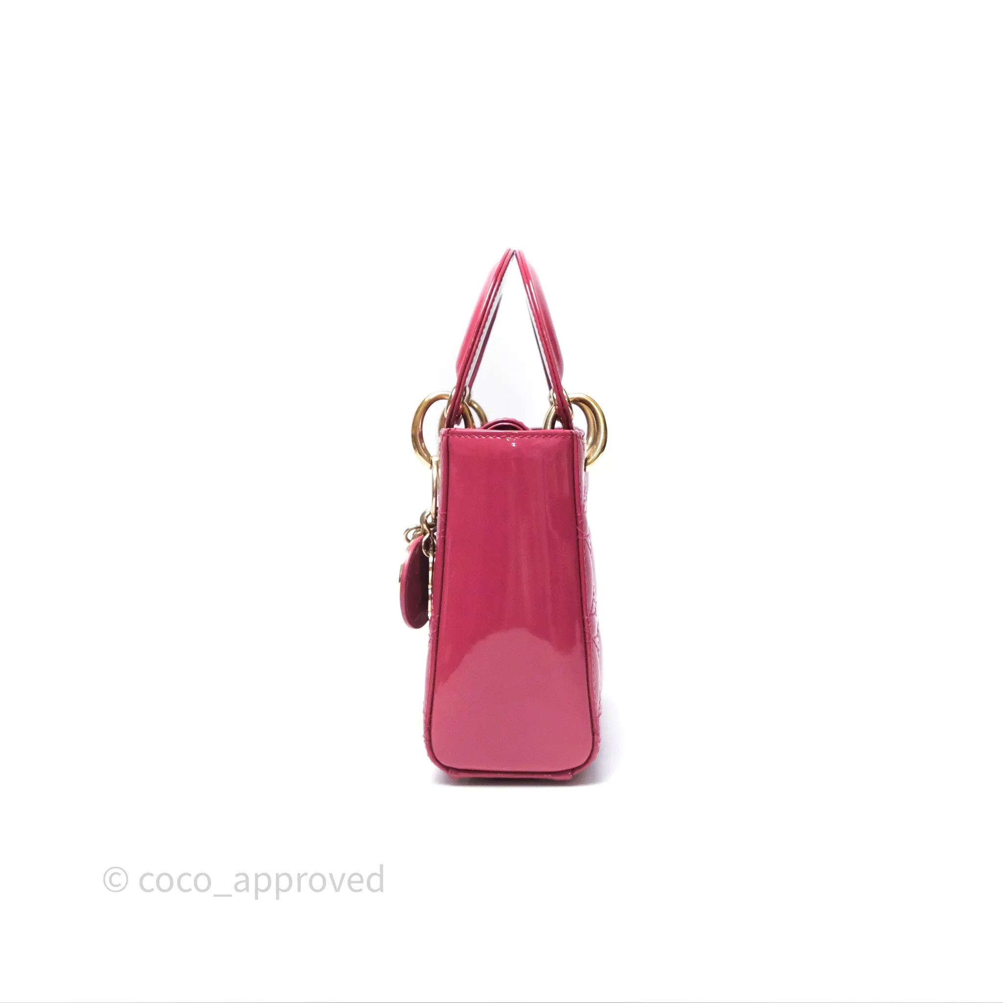 Christian Dior Mini Lady Dior Dusty Pink Patent Cannage Calfskin Gold Hardware
